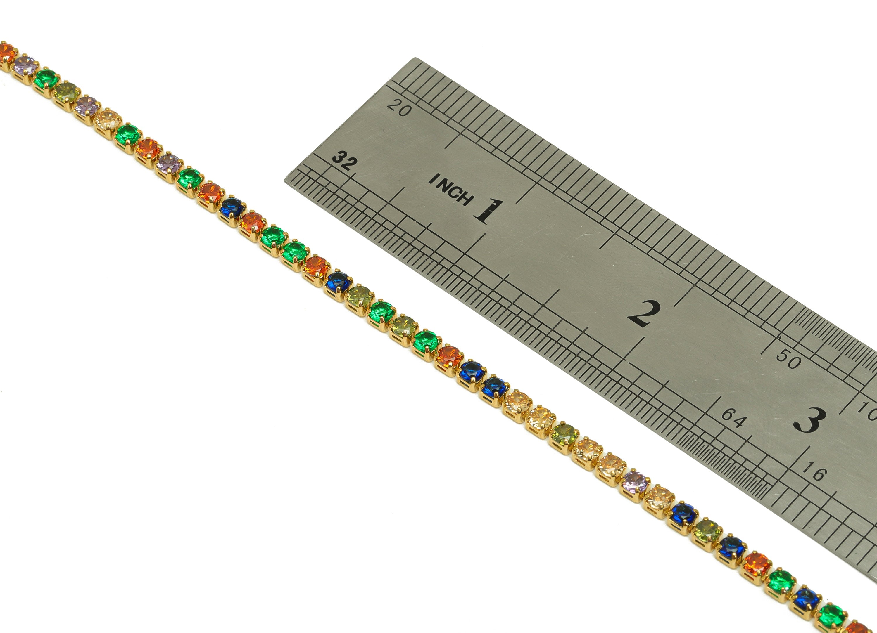 2.5mm Round Zircon Brass Chain - Brass Mix Color Cubic Zircon Bracelet Chain - 18K Real Gold Plated - 21x21x1mm - RGP6911R - DOMEDBAZAAR