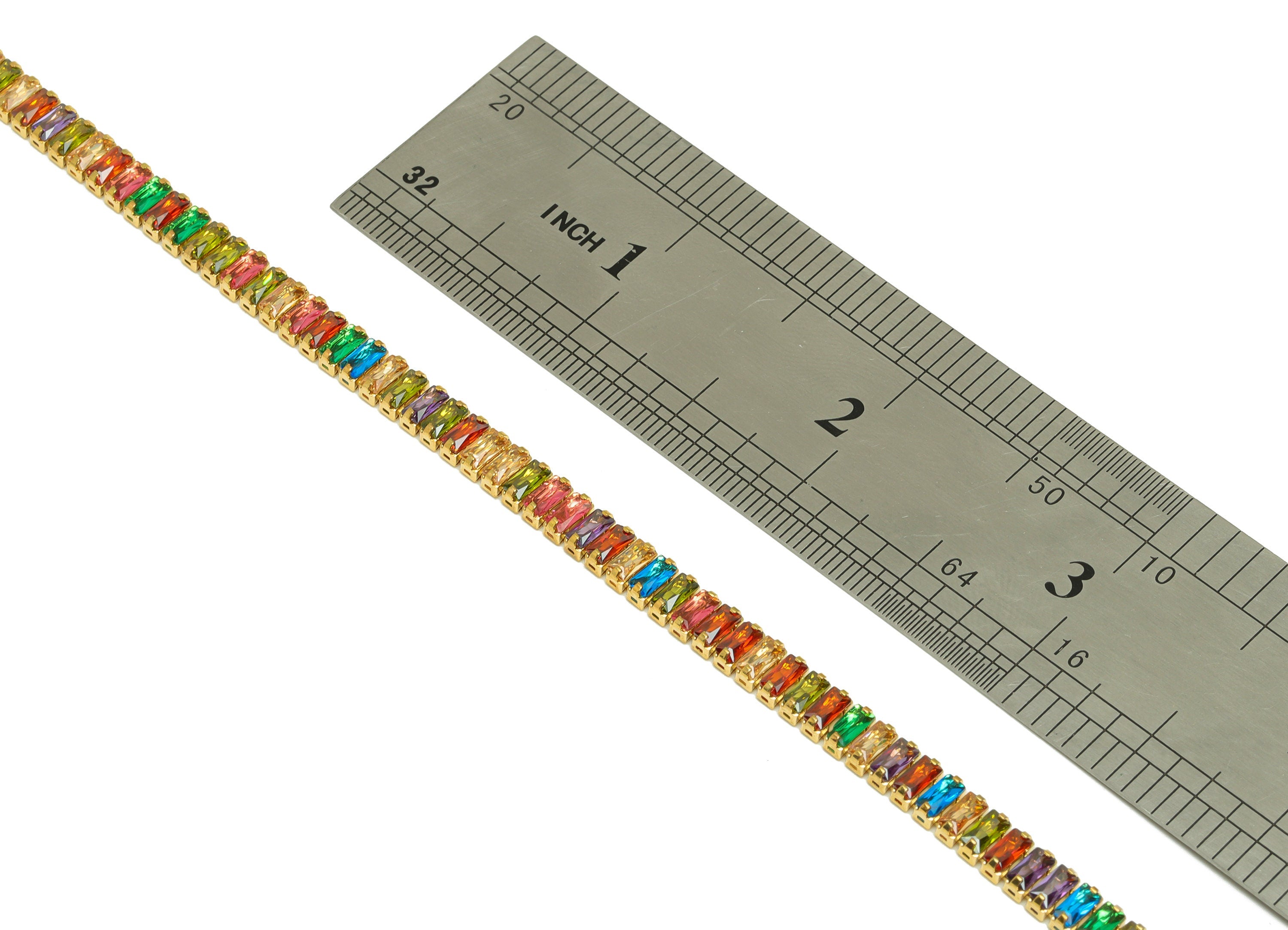 2*4mm Rectangular Zircon Brass Chain - Brass Mix Color Cubic Zircon Bracelet Chain - 18K Real Gold Plating - 2x4mm - RGP6908R - DOMEDBAZAAR