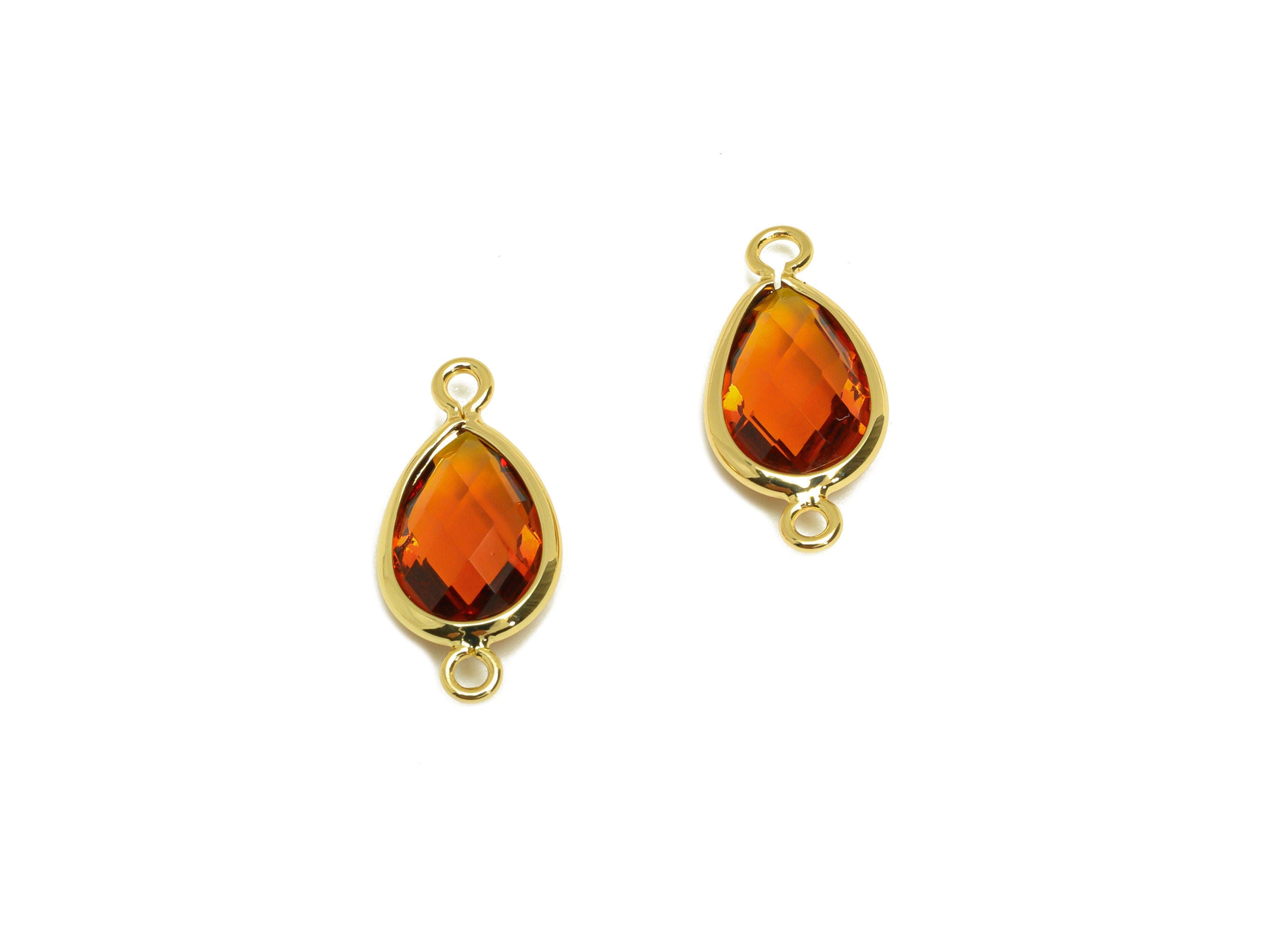 Brass Teardrop Connector - Brass Faceted Glass Earring Charm - Brass Tawny Glass Connector - 18K Real Gold Plating - 19.82x9x4mm - RGP6920A - DOMEDBAZAAR
