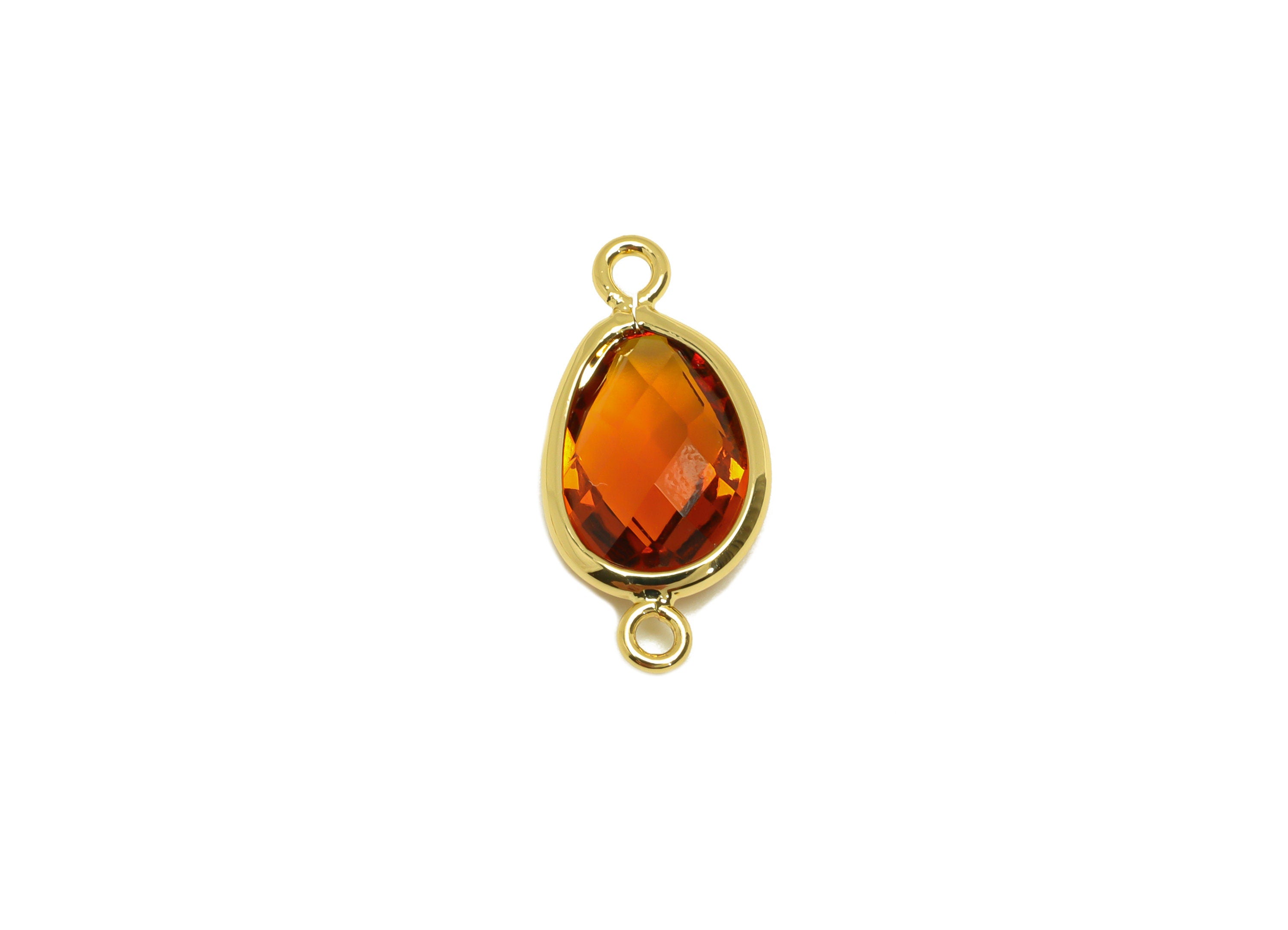 Brass Teardrop Connector - Brass Faceted Glass Earring Charm - Brass Tawny Glass Connector - 18K Real Gold Plating - 19.82x9x4mm - RGP6920A - DOMEDBAZAAR
