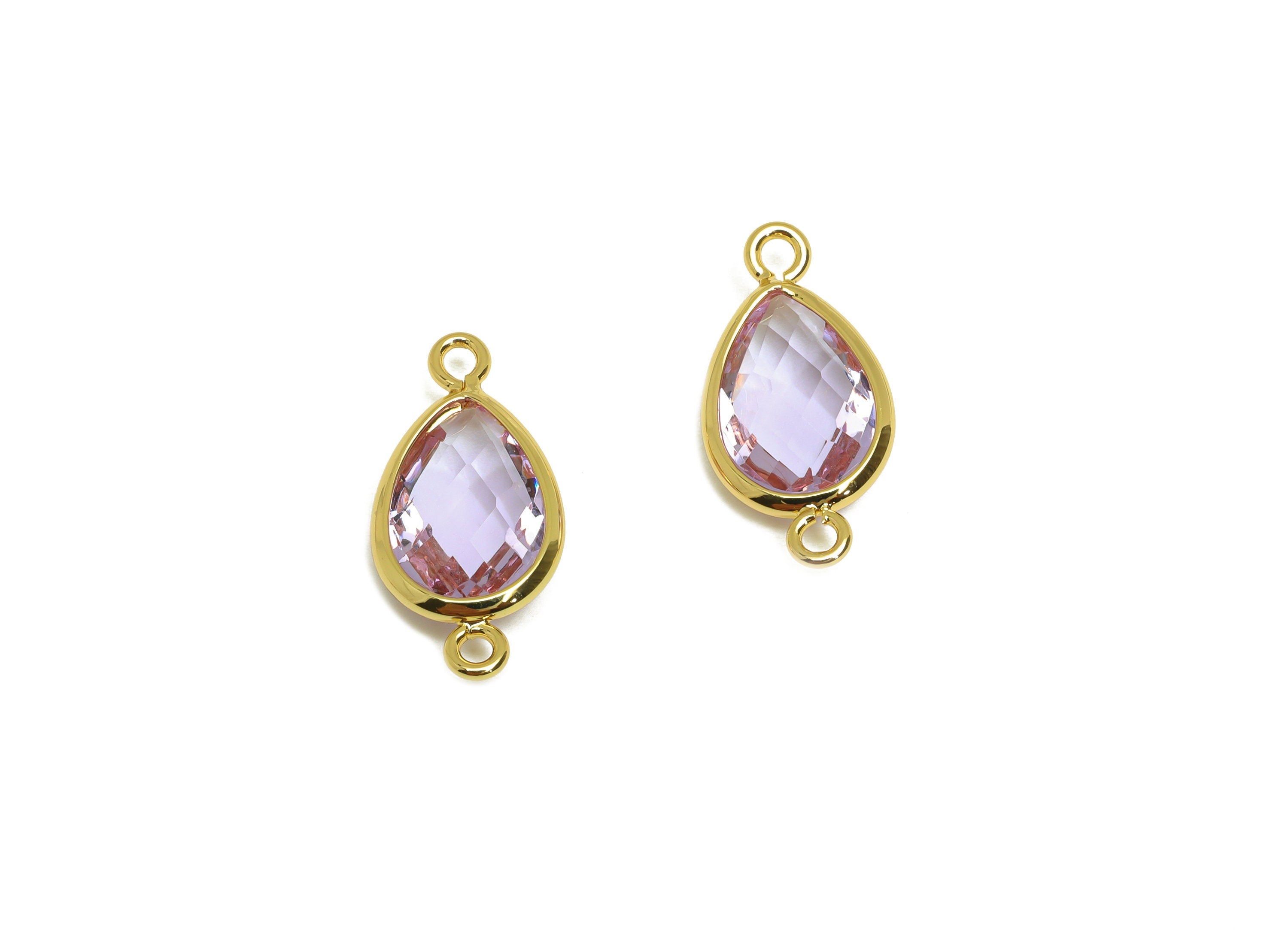 Brass Teardrop Connector - Brass Faceted Glass Earring Charm - Brass Purple Glass Connector - 18K Real Gold Plated - 19x9x4.88mm - RGP6920J - DOMEDBAZAAR