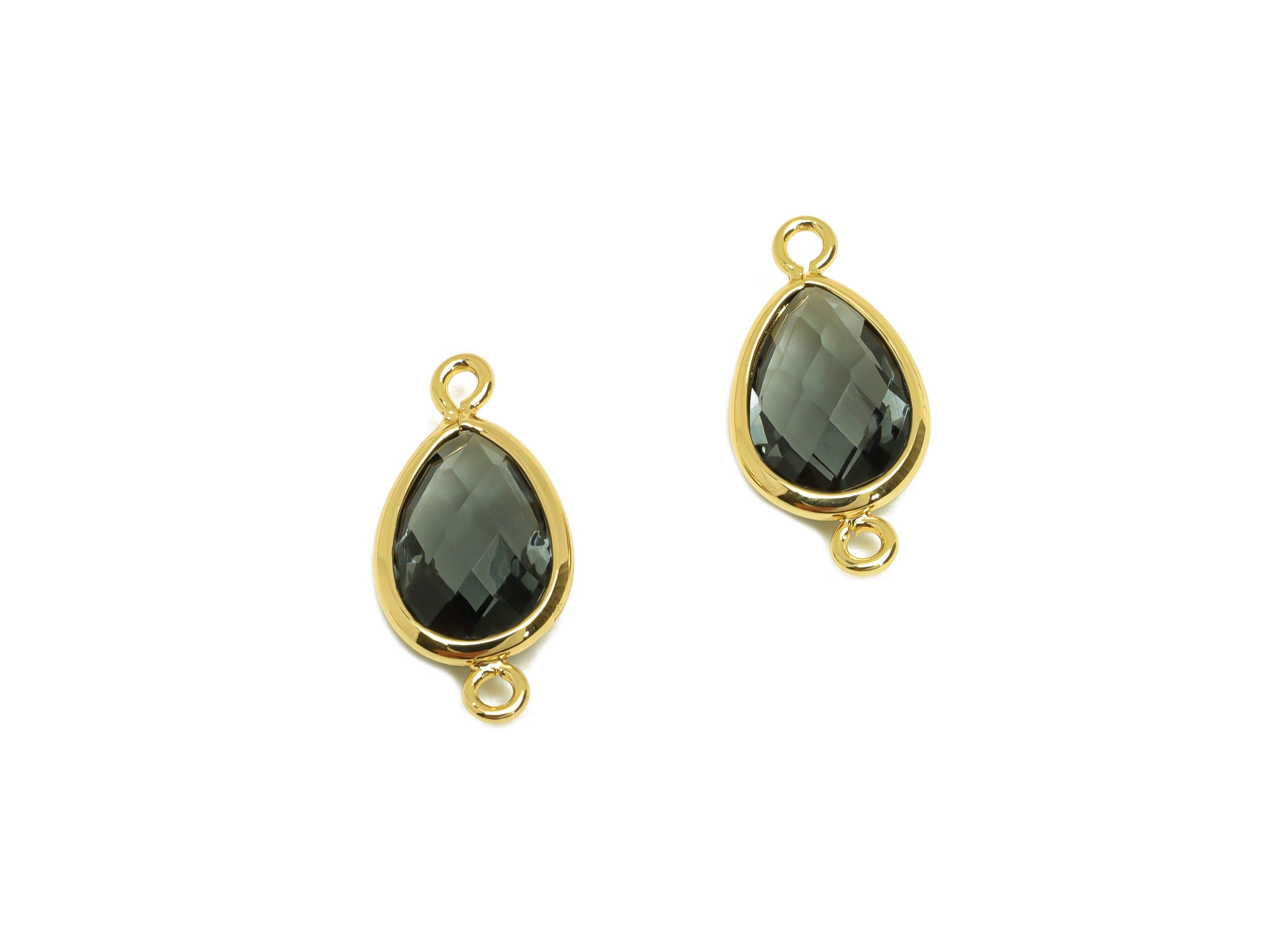 Brass Teardrop Connector - Brass Faceted Glass Earring Charm - Brass Transparent Black Connector - 18K Real Gold Plated - 19x9x4mm -RGP6920G - DOMEDBAZAAR