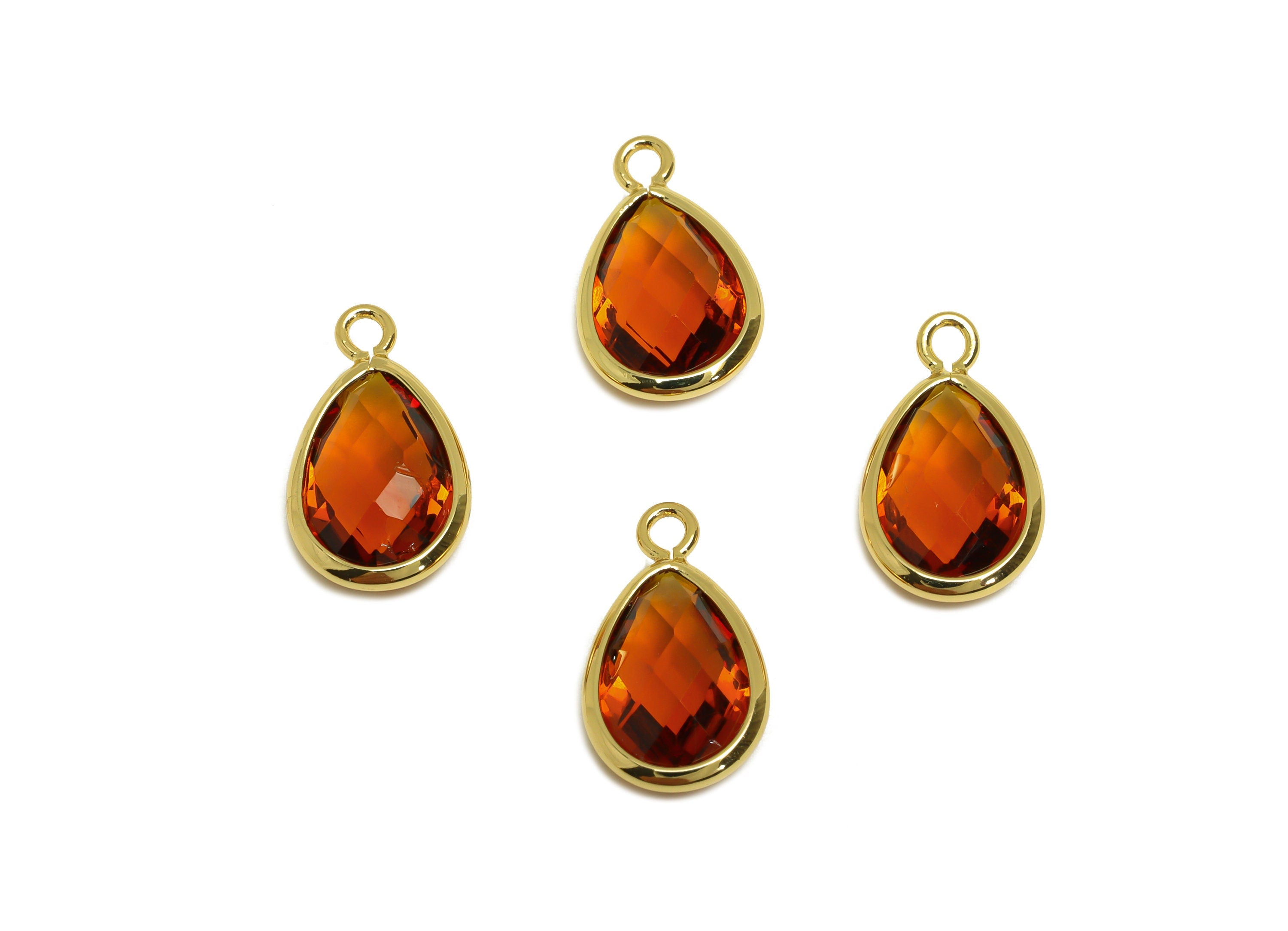 Brass Teardrop Earring Charm - Brass Faceted Glass Earring Charm - Brass Tawny Charm - 18K Real Gold Plated - 16.5x9.45x4.7mm- RGP6919A - DOMEDBAZAAR