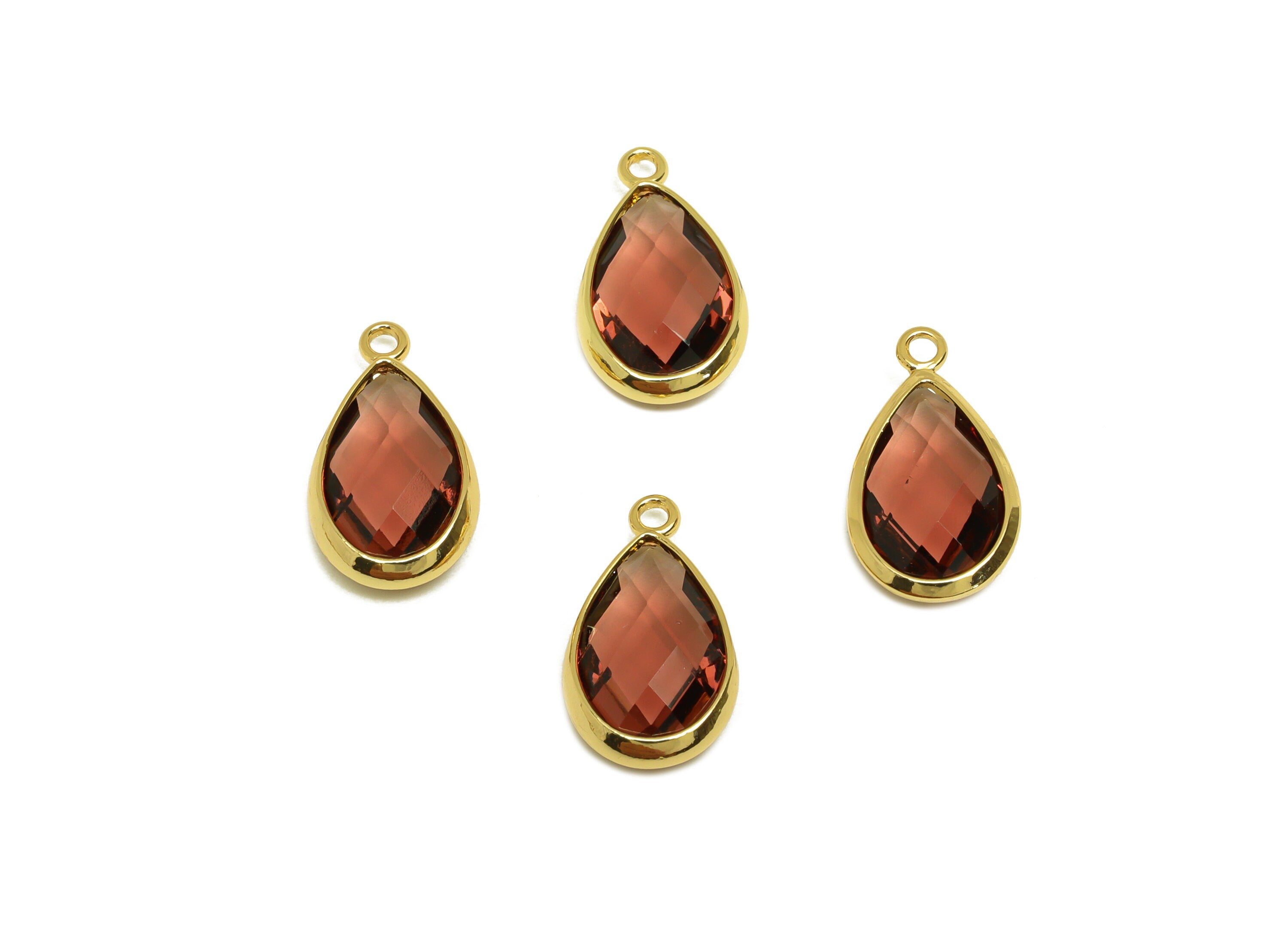 Brass Teardrop Earring Charm - Brass Faceted Glass Earring Charm - Brass Medium purple Charm - 18K Real Gold Plated - 16.44x9x4mm- RGP6919S - DOMEDBAZAAR
