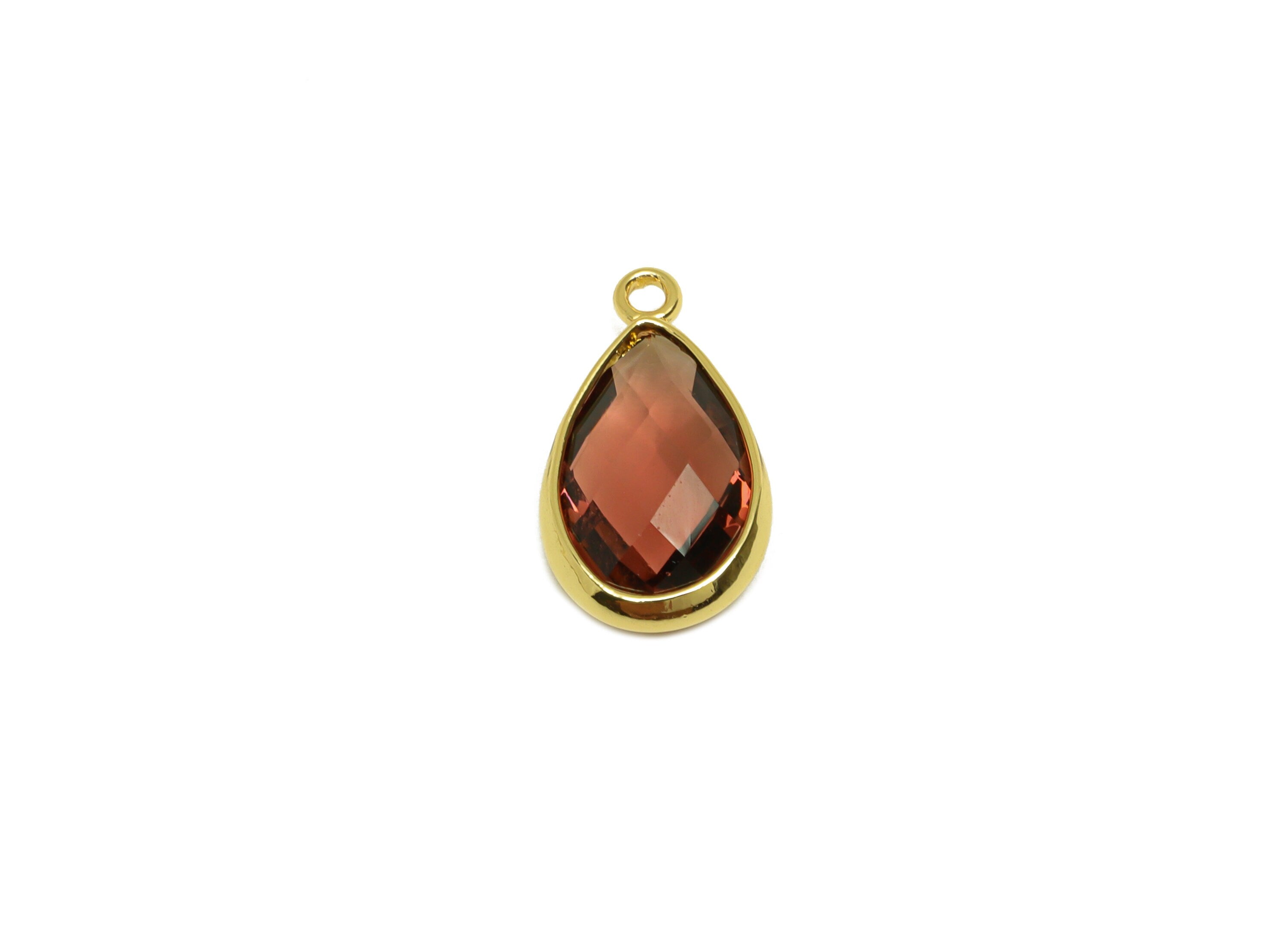 Brass Teardrop Earring Charm - Brass Faceted Glass Earring Charm - Brass Medium purple Charm - 18K Real Gold Plated - 16.44x9x4mm- RGP6919S - DOMEDBAZAAR