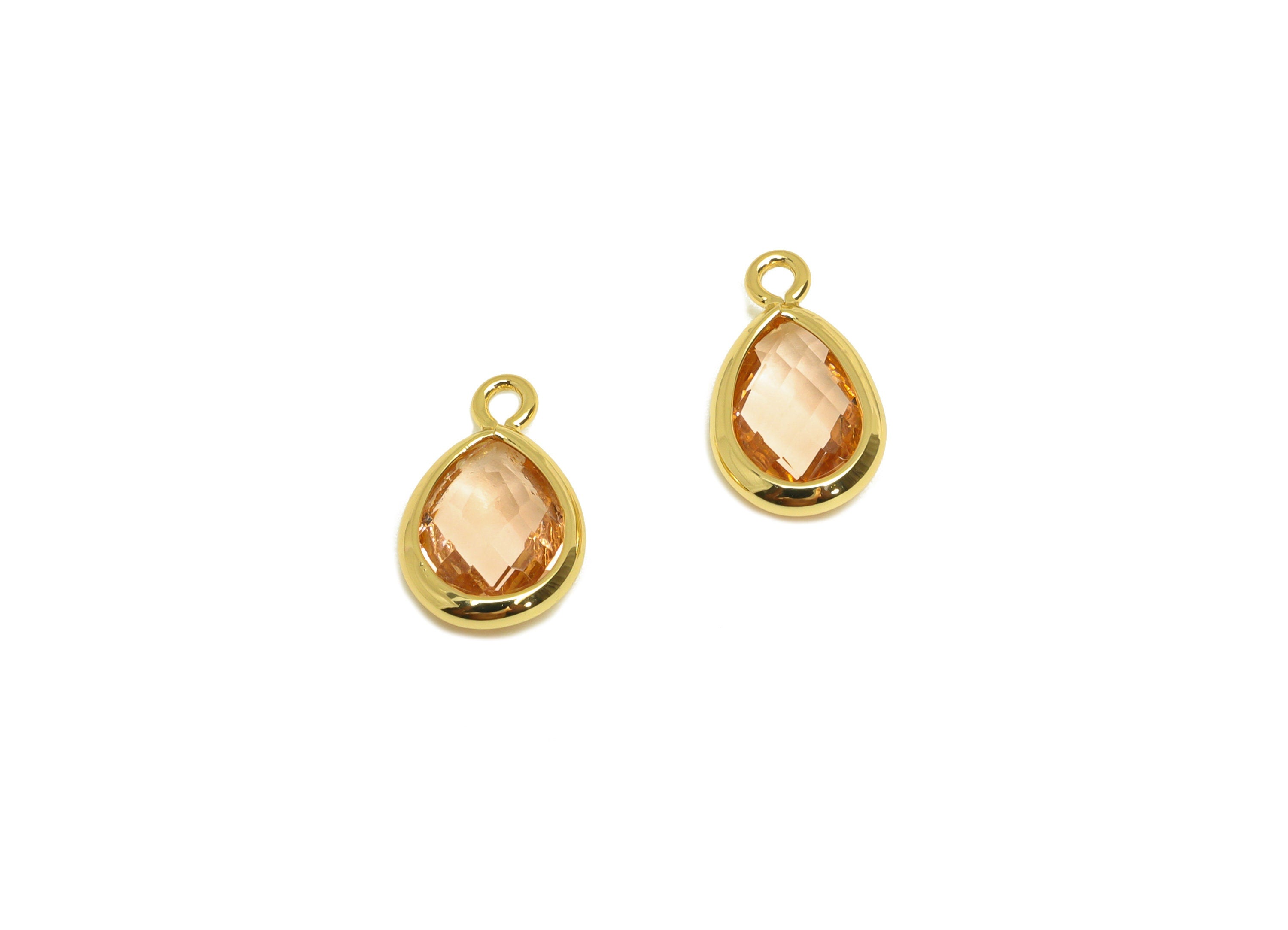 Brass Teardrop Earring Charm - Brass Faceted Glass Earring Charm - Brass Aqua Red Charm - 18K Real Gold Plated - 11.52x6.88x3mm - RGP6921B - DOMEDBAZAAR