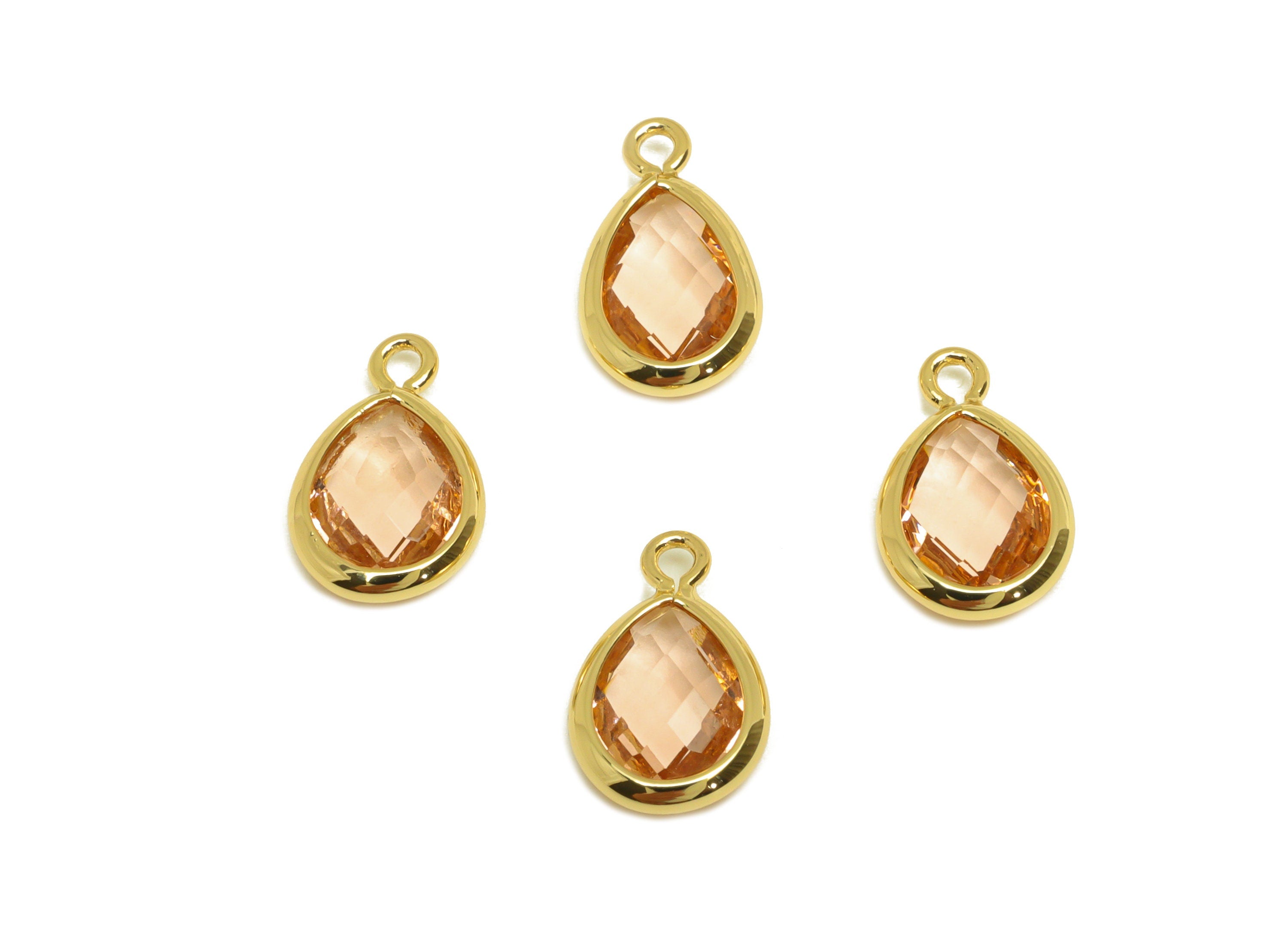 Brass Teardrop Earring Charm - Brass Faceted Glass Earring Charm - Brass Aqua Red Charm - 18K Real Gold Plated - 11.52x6.88x3mm - RGP6921B - DOMEDBAZAAR