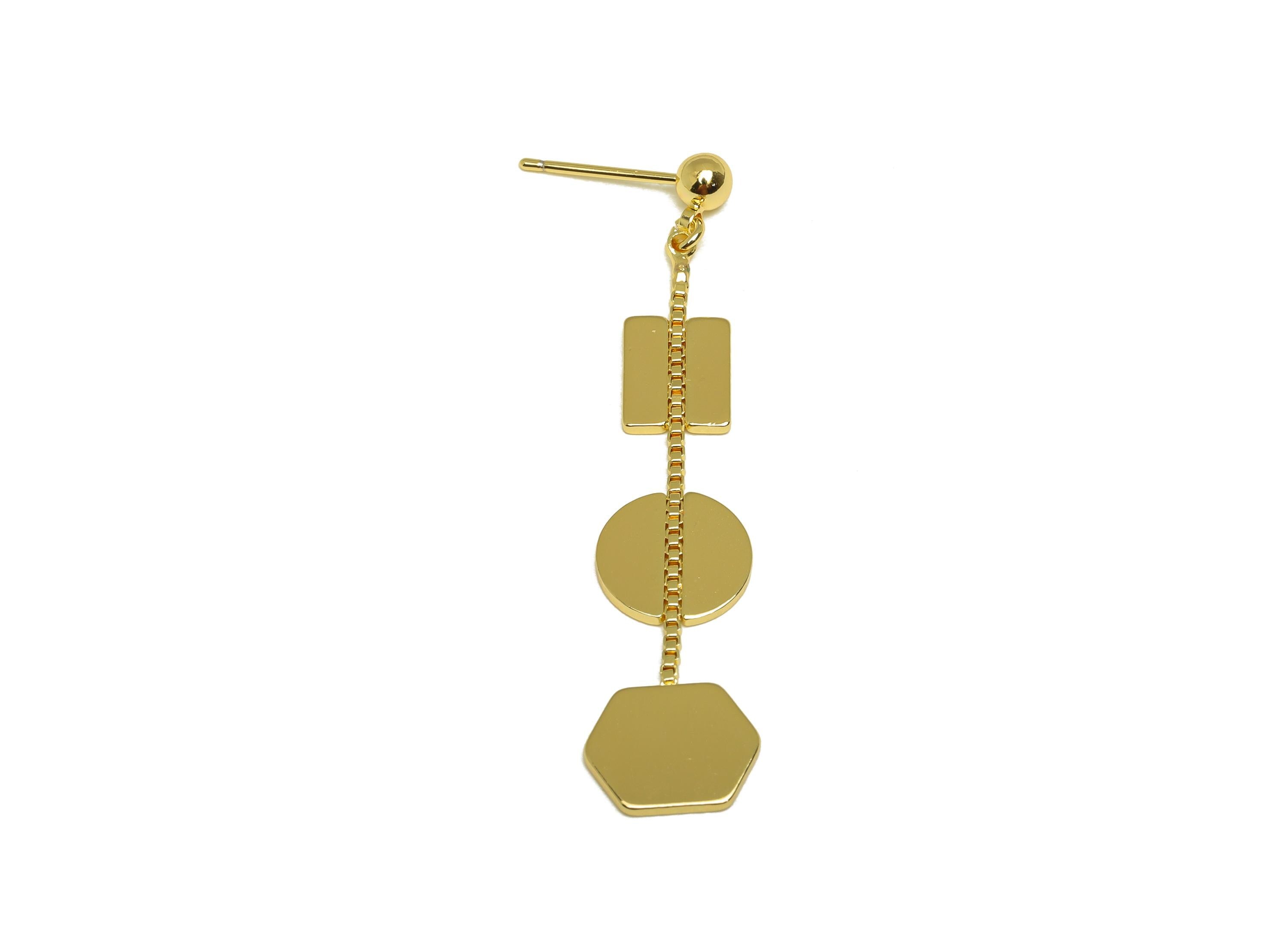 Brass Tassel Earring Charm - Geometry Tassel Box Chain Earring Charm - Dangle Earring Charm - 18K Real Gold Plated - 50x11.21x1mm - RGP7325 - DOMEDBAZAAR