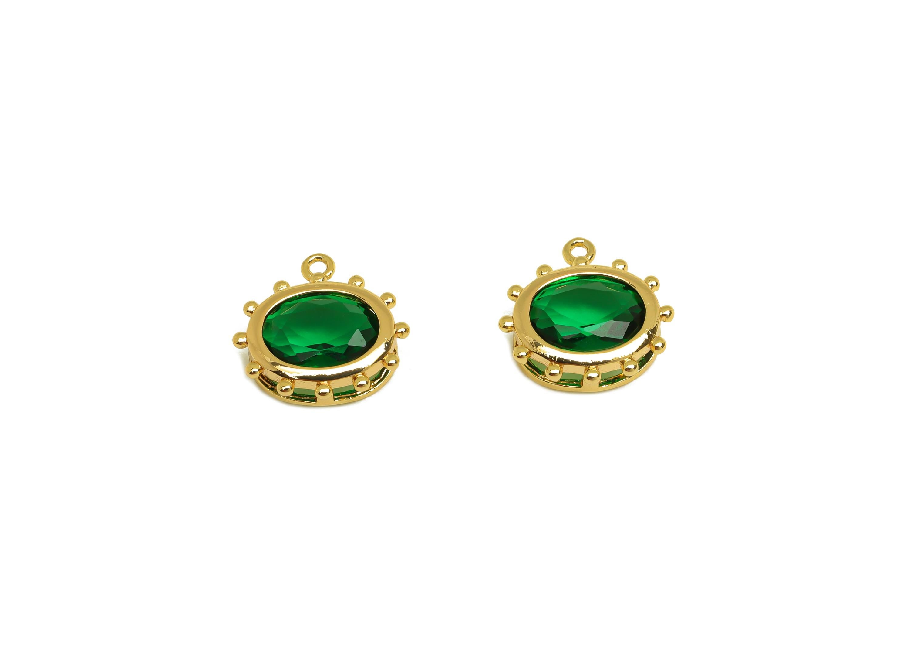 8mm CZ Green Earring Charm - Brass Oval Cubic Zircon Pendant - Mini Zircon Earring Charm - 18K Real Gold Plating - 11.2x11.09x3mm - RGP7337 - DOMEDBAZAAR