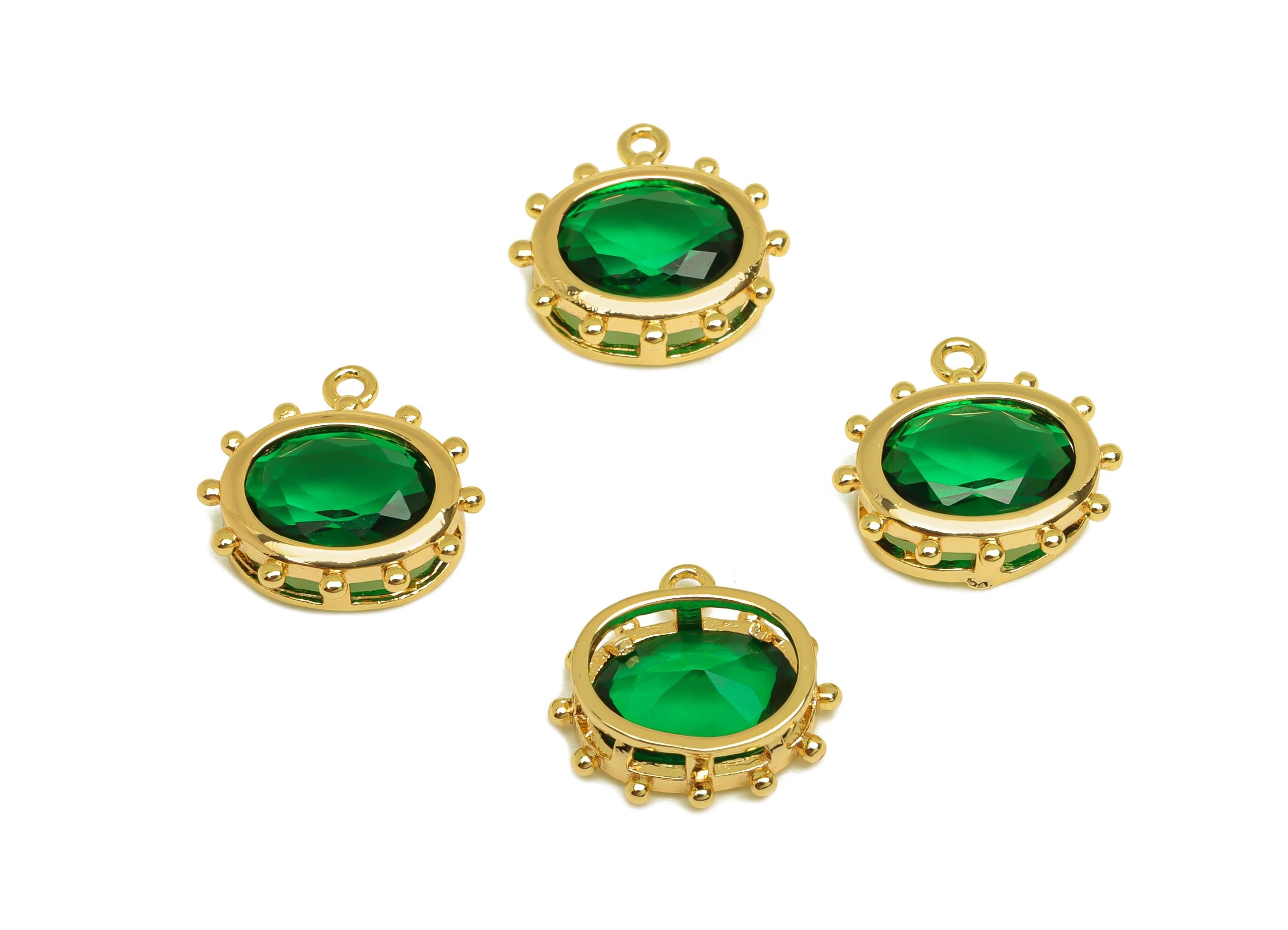 8mm CZ Green Earring Charm - Brass Oval Cubic Zircon Pendant - Mini Zircon Earring Charm - 18K Real Gold Plating - 11.2x11.09x3mm - RGP7337 - DOMEDBAZAAR
