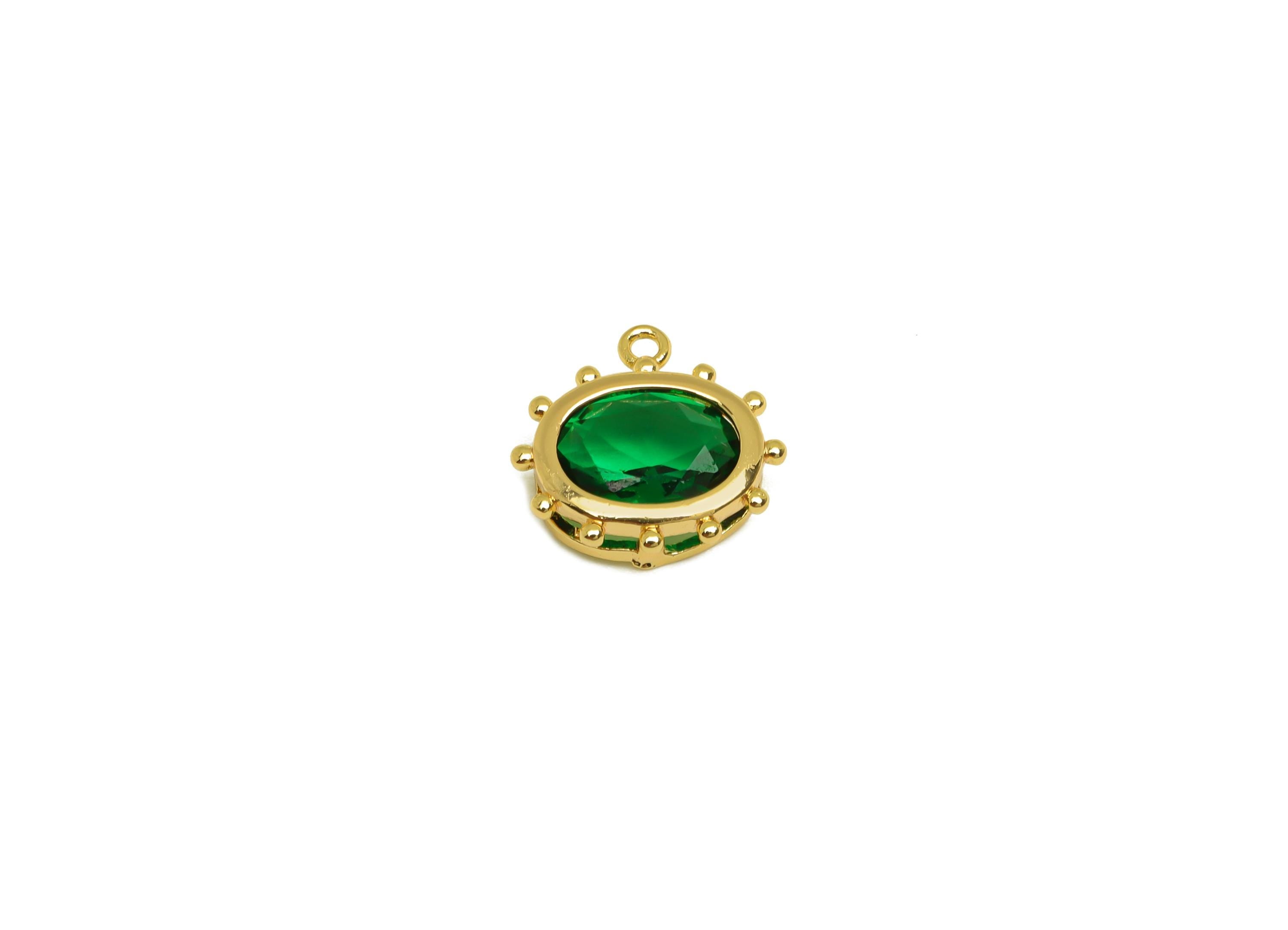8mm CZ Green Earring Charm - Brass Oval Cubic Zircon Pendant - Mini Zircon Earring Charm - 18K Real Gold Plating - 11.2x11.09x3mm - RGP7337 - DOMEDBAZAAR