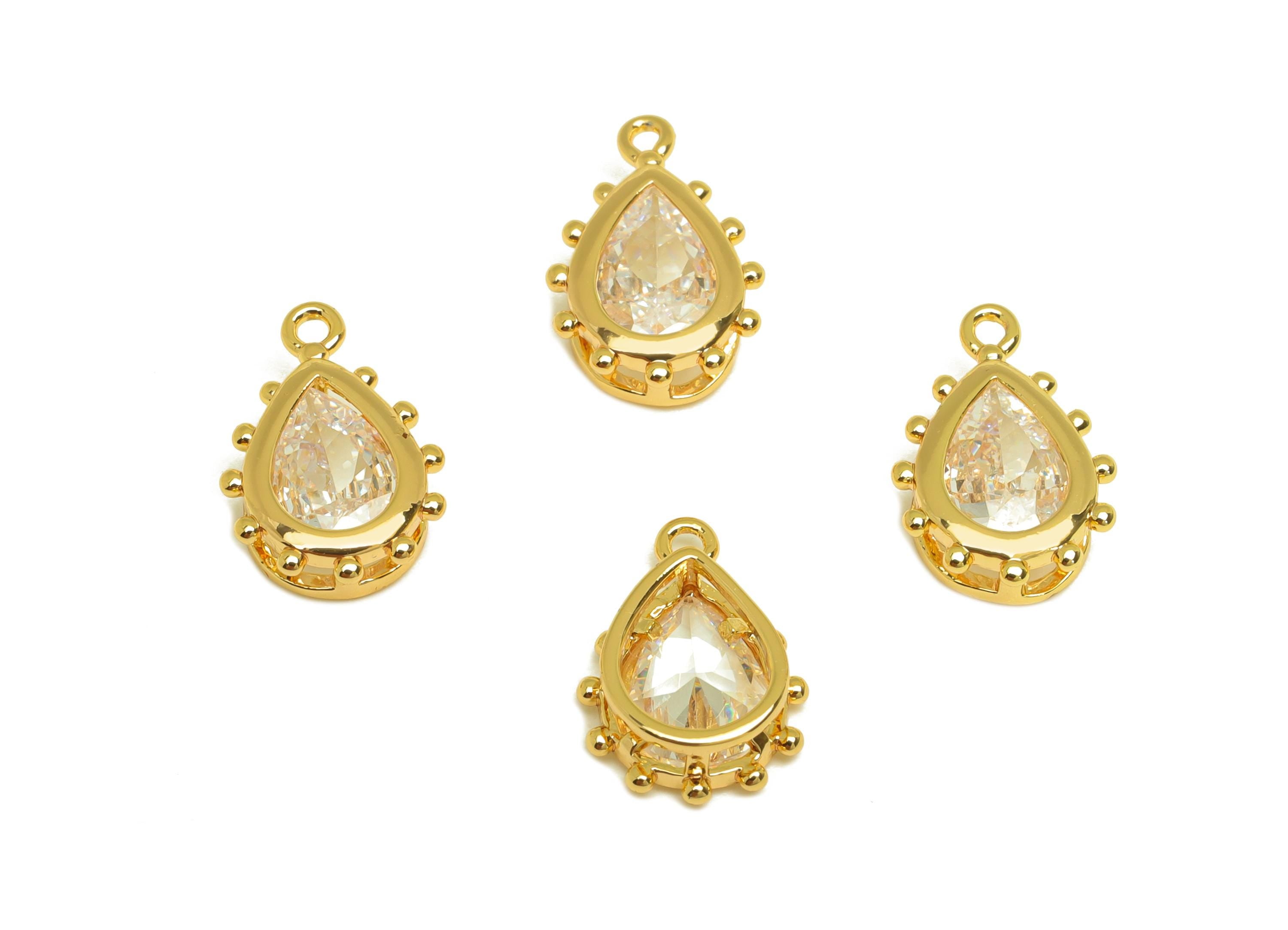 10mm CZ Earring Charm - Brass Teardrop Cubic Zircon Pendant - Mini Drop Zircon Earring Charm - 18K Real Gold Plating - 12.1x7x3mm - RGP7338 - DOMEDBAZAAR