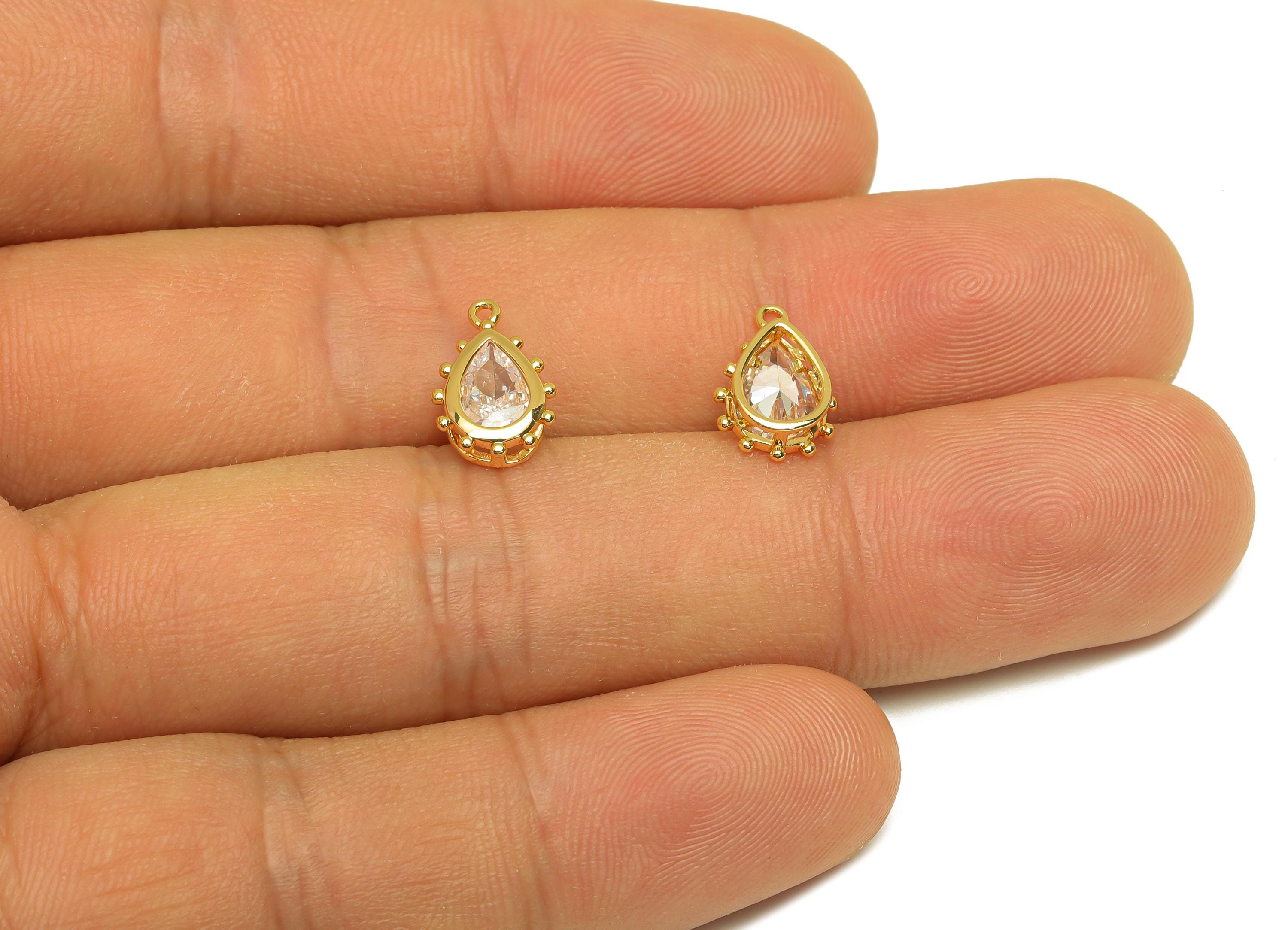 10mm CZ Earring Charm - Brass Teardrop Cubic Zircon Pendant - Mini Drop Zircon Earring Charm - 18K Real Gold Plating - 12.1x7x3mm - RGP7338 - DOMEDBAZAAR