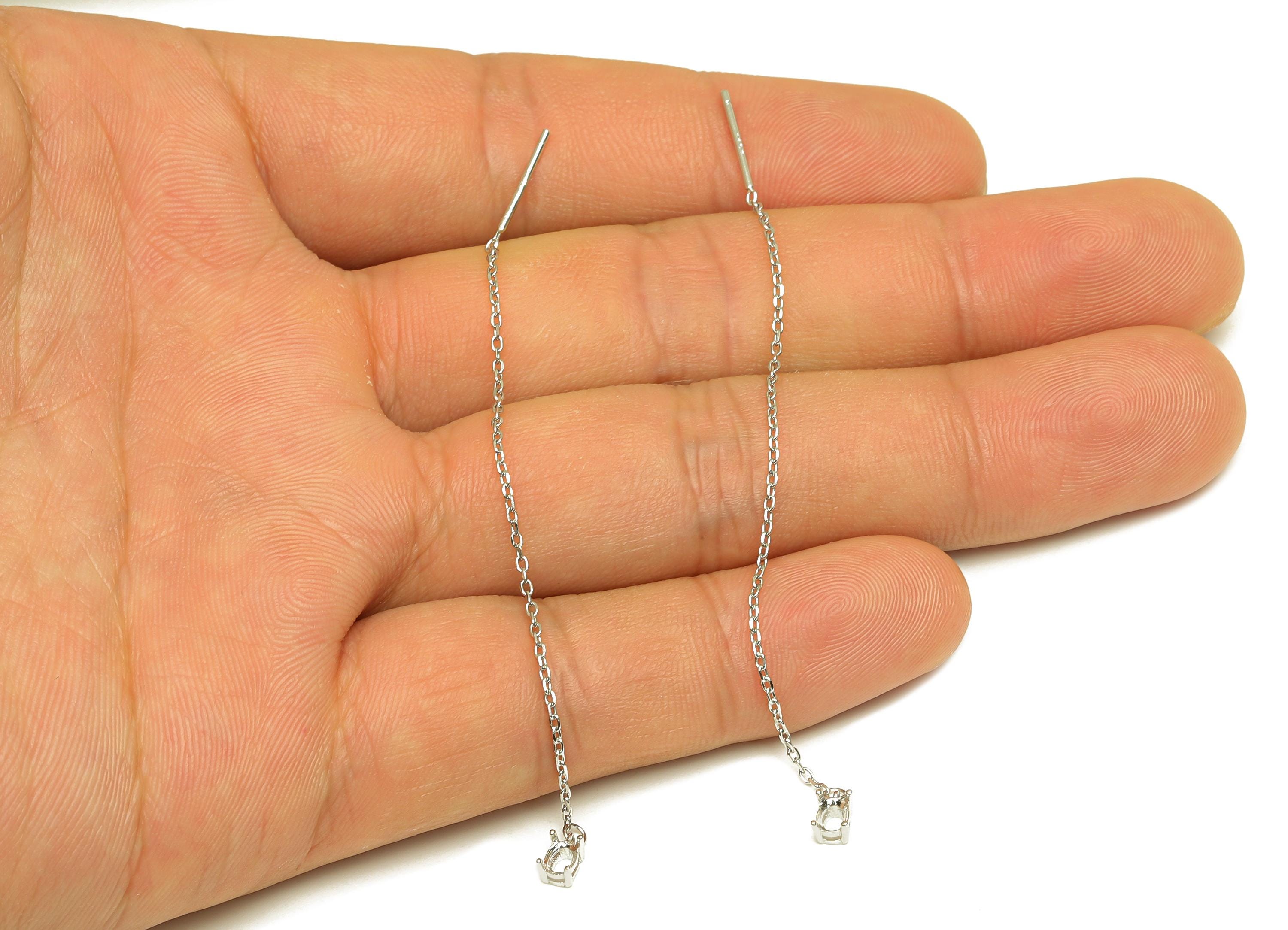 Oval 3*4mm Tassel Earring Post - Silver Geometry Tassel Earring Post - Silver Dangle Earring Post - For Diamond - 82.57x3mm - RGP7343 - DOMEDBAZAAR