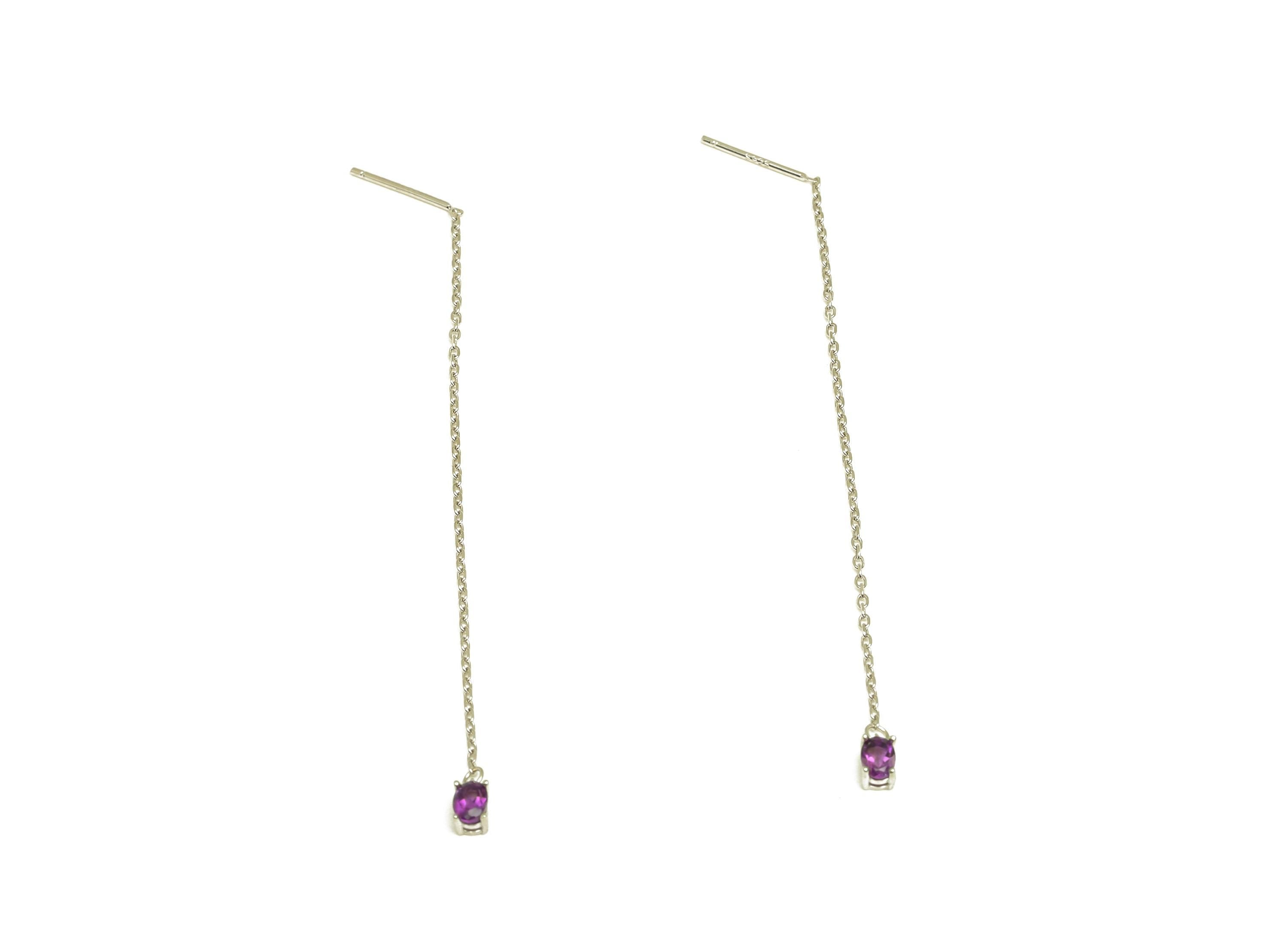 Amethyst Tassel Earring Post - 925 Silver Oval Crystal Earring Post - Natural Stone Dangle Gemstone Silver Earring Post - 82x3mm - RGP7344A - DOMEDBAZAAR