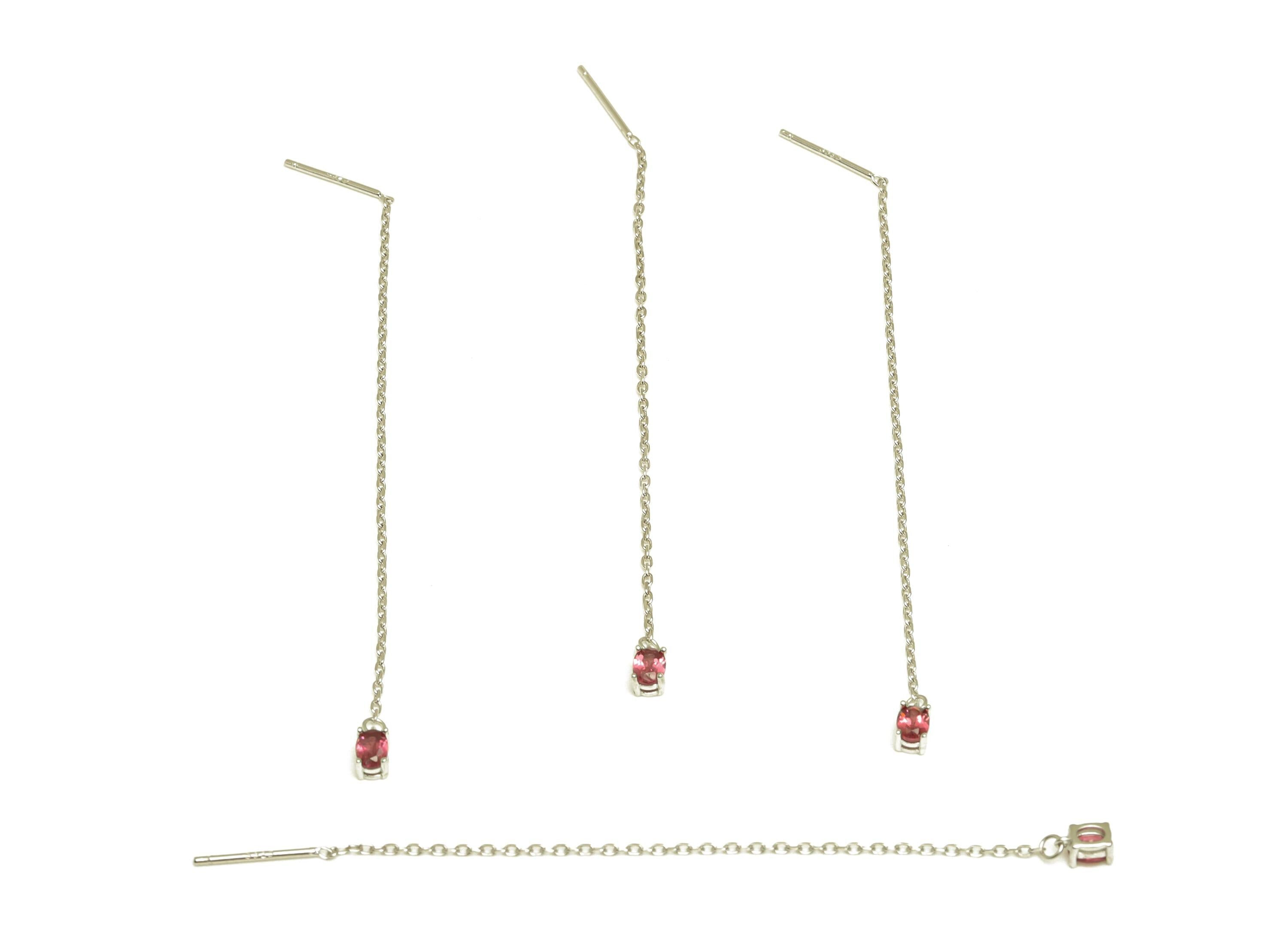 Garnet Tassel Earring Post - 925 Silver Oval Crystal Earring Post - Natural Stone Dangle Gemstone Silver Earring Post - 82x3mm - RGP7344B - DOMEDBAZAAR