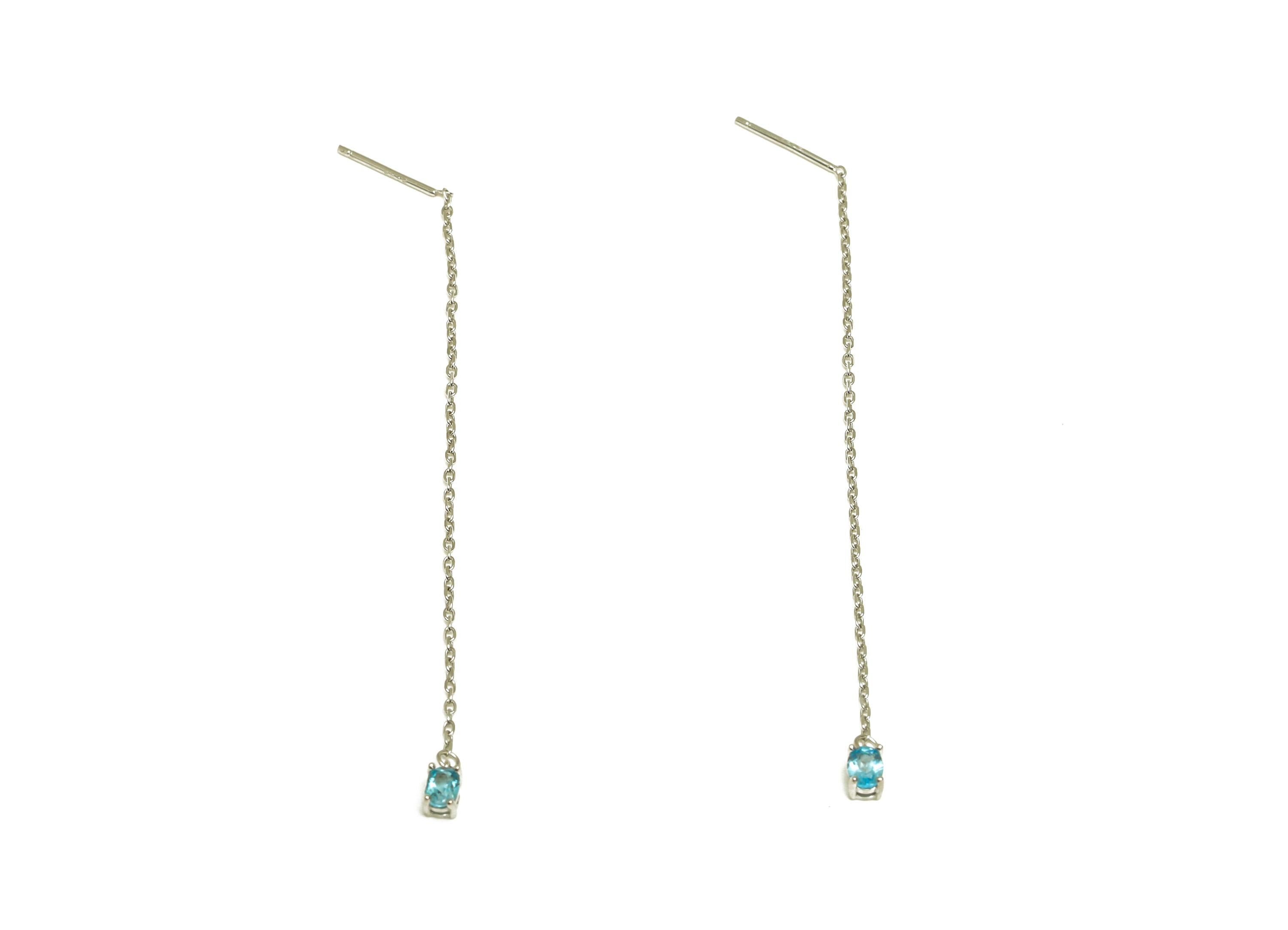 Blue Topaz Tassel Earring Post - 925 Silver Oval Crystal Earring Post - Natural Stone Dangle Gemstone Silver Earring Post - 82x3mm -RGP7344C - DOMEDBAZAAR