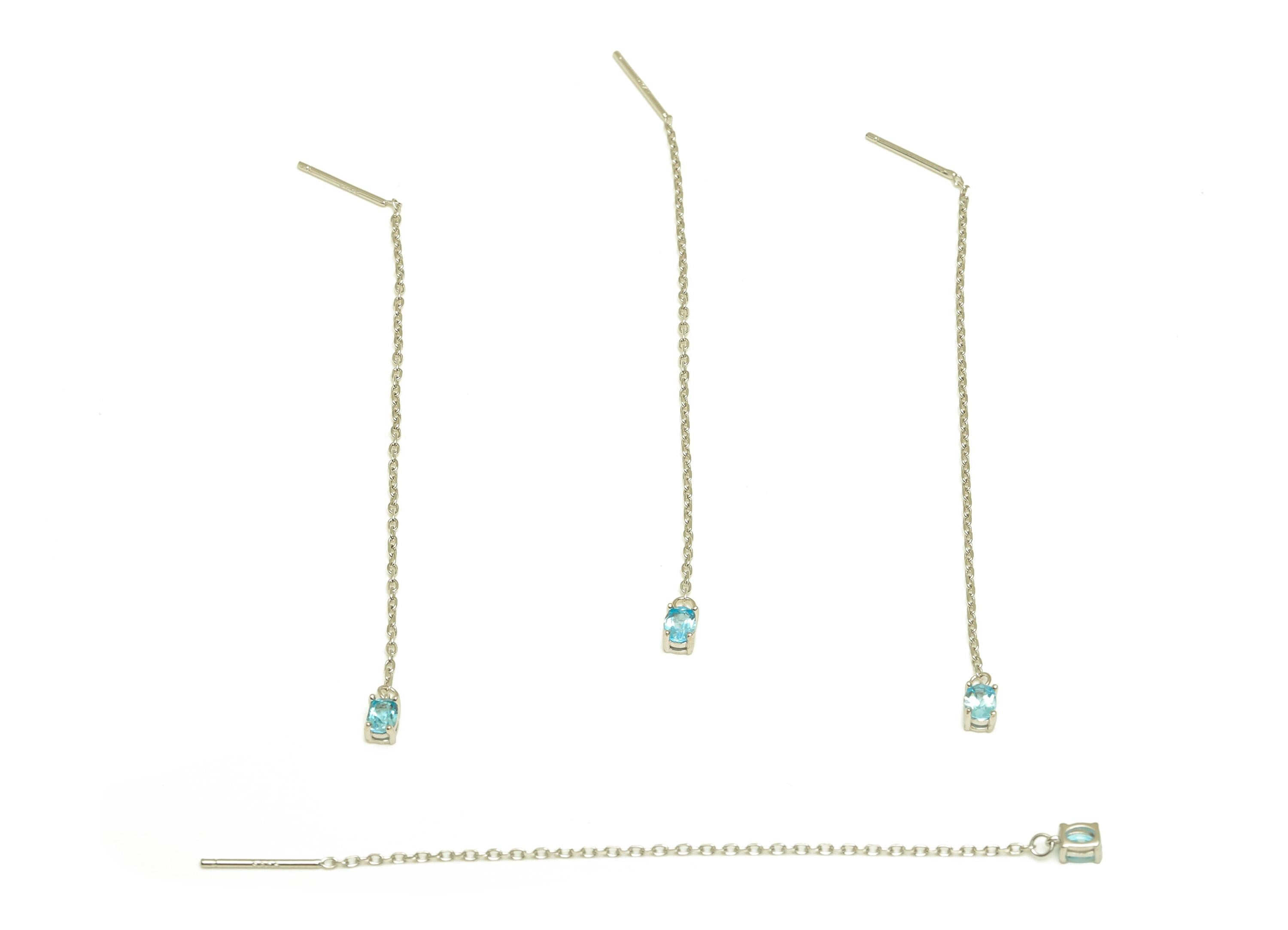Blue Topaz Tassel Earring Post - 925 Silver Oval Crystal Earring Post - Natural Stone Dangle Gemstone Silver Earring Post - 82x3mm -RGP7344C - DOMEDBAZAAR