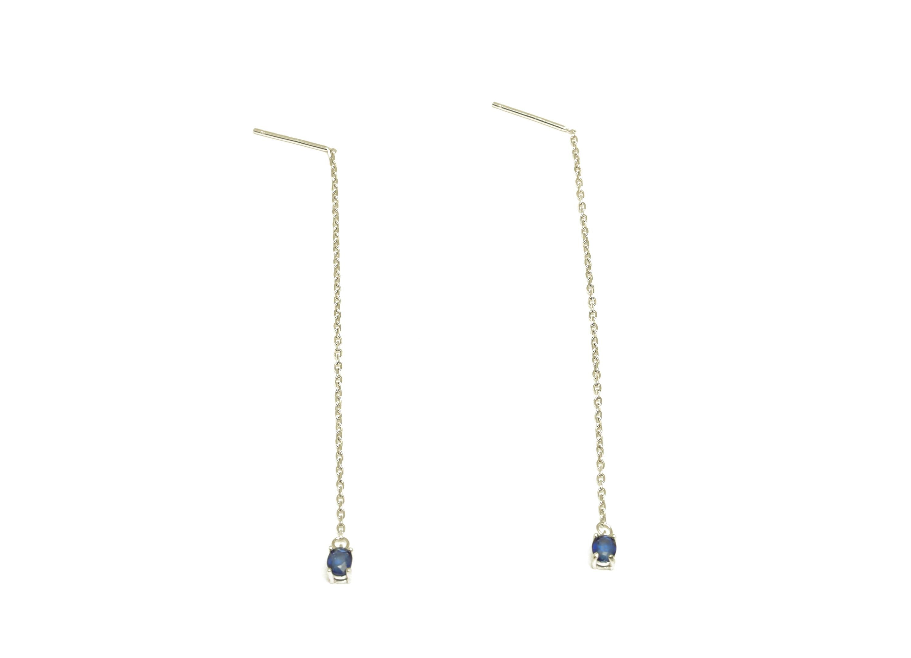 Sapphire Tassel Earring Post - 925 Silver Crystal Earring Post - Natural Stone Dangle Gemstone Earring Post - 82x3mm - RGP7344E - DOMEDBAZAAR