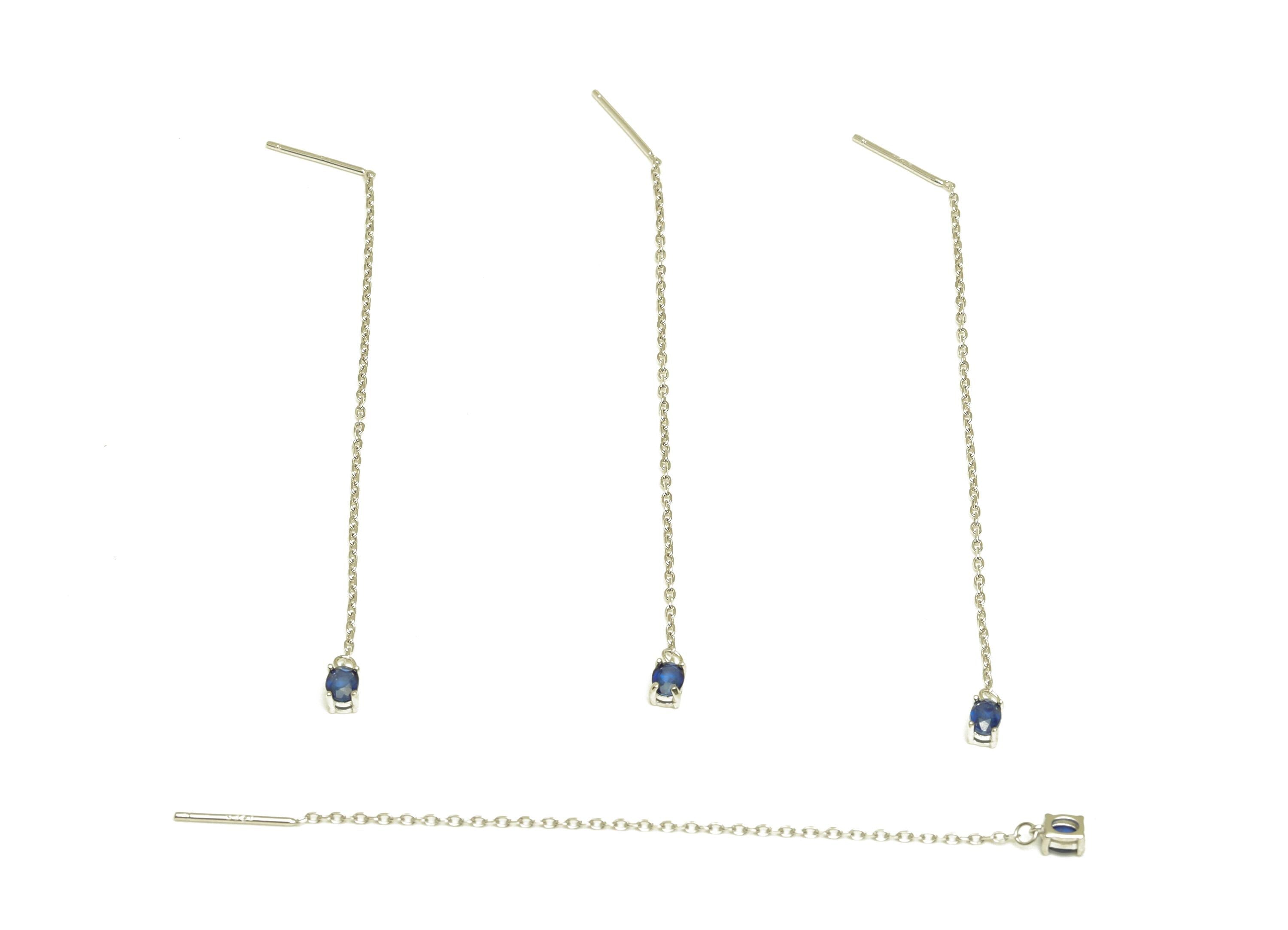 Sapphire Tassel Earring Post - 925 Silver Crystal Earring Post - Natural Stone Dangle Gemstone Earring Post - 82x3mm - RGP7344E - DOMEDBAZAAR