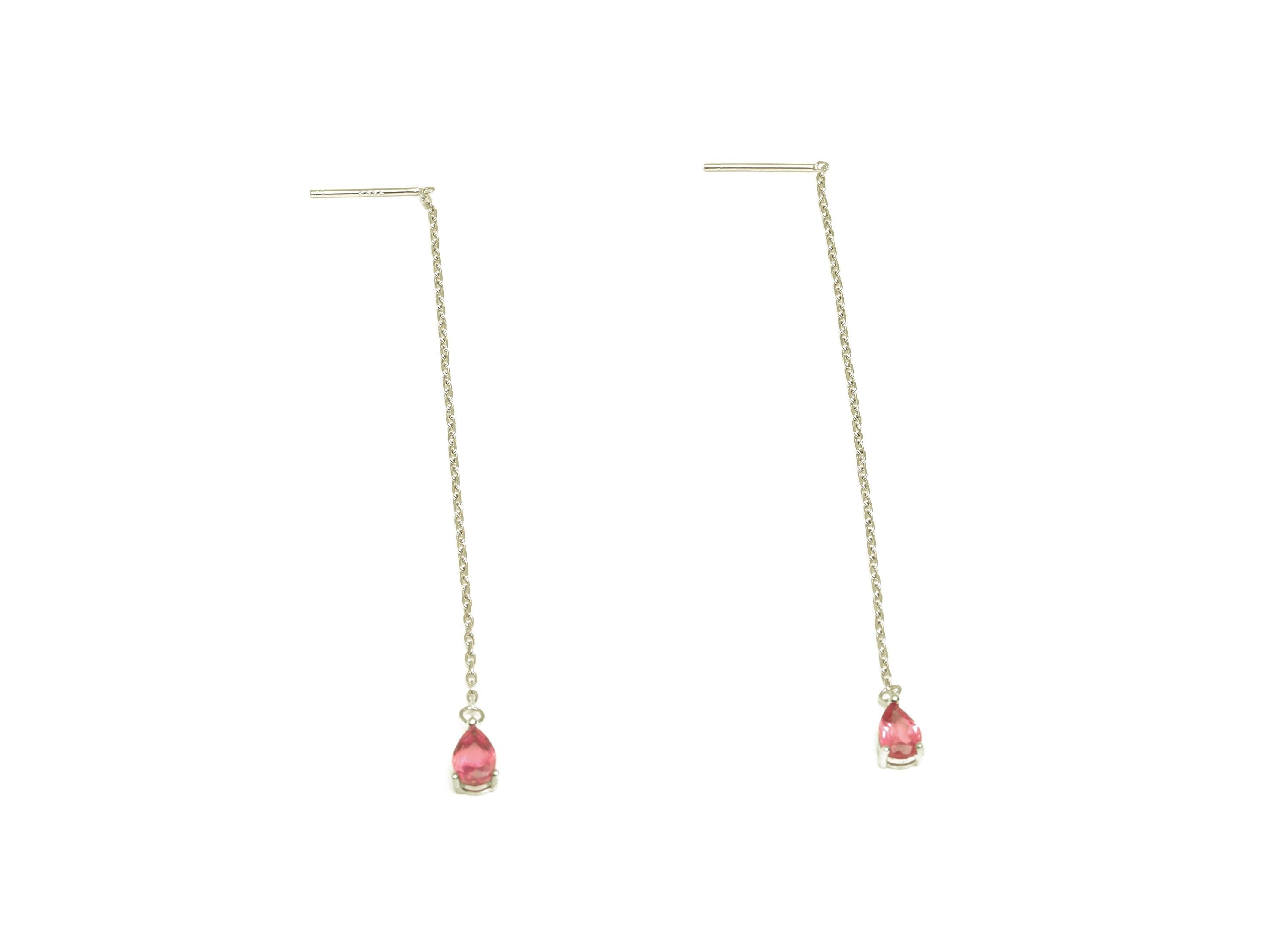 Tourmaline Tassel Earring Post - Teardrop Silver Crystal Earring Post - Natural Stone Dangle Gemstone Earring Post - 86x3mm - RGP7345D - DOMEDBAZAAR