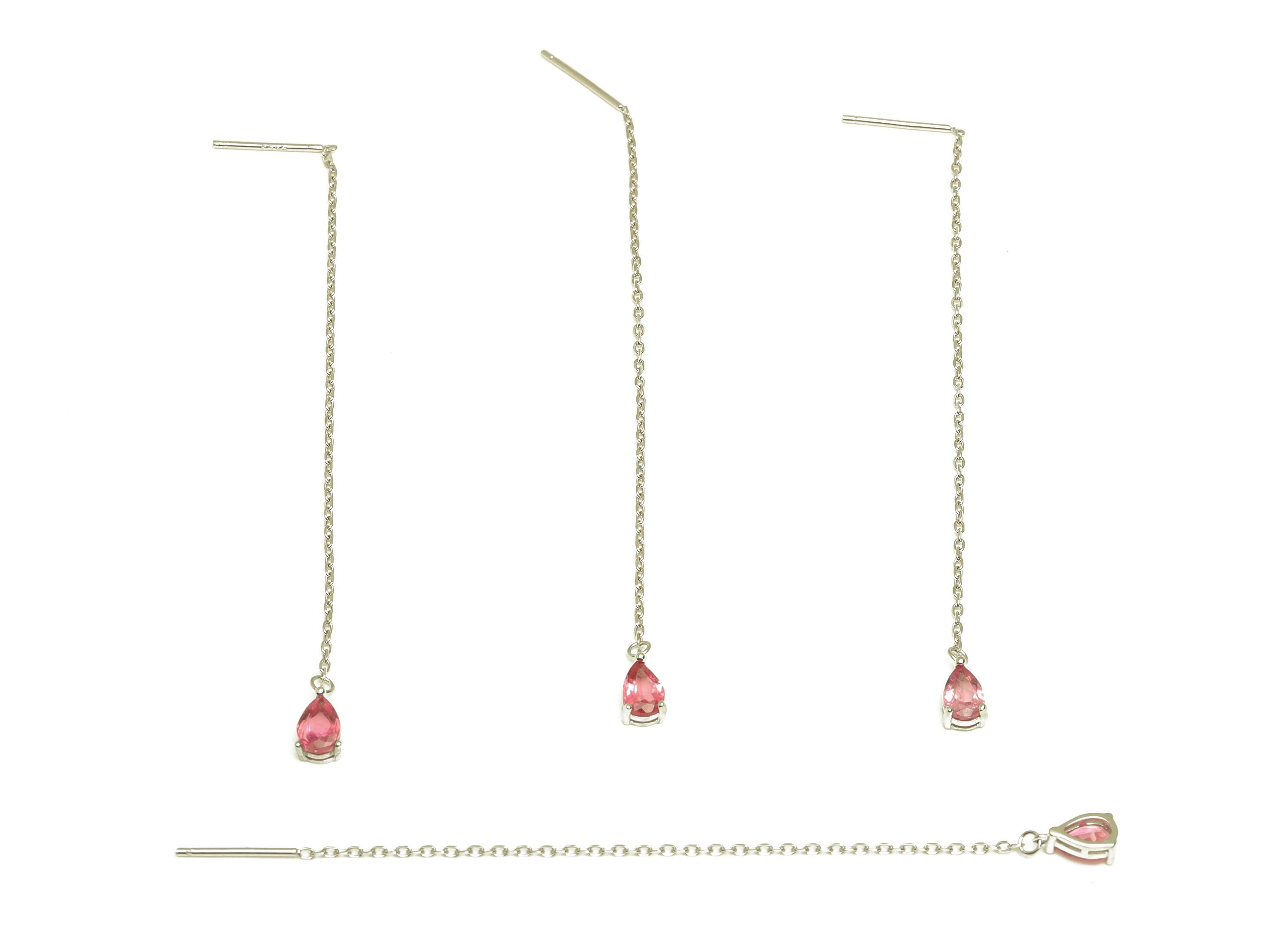 Tourmaline Tassel Earring Post - Teardrop Silver Crystal Earring Post - Natural Stone Dangle Gemstone Earring Post - 86x3mm - RGP7345D - DOMEDBAZAAR