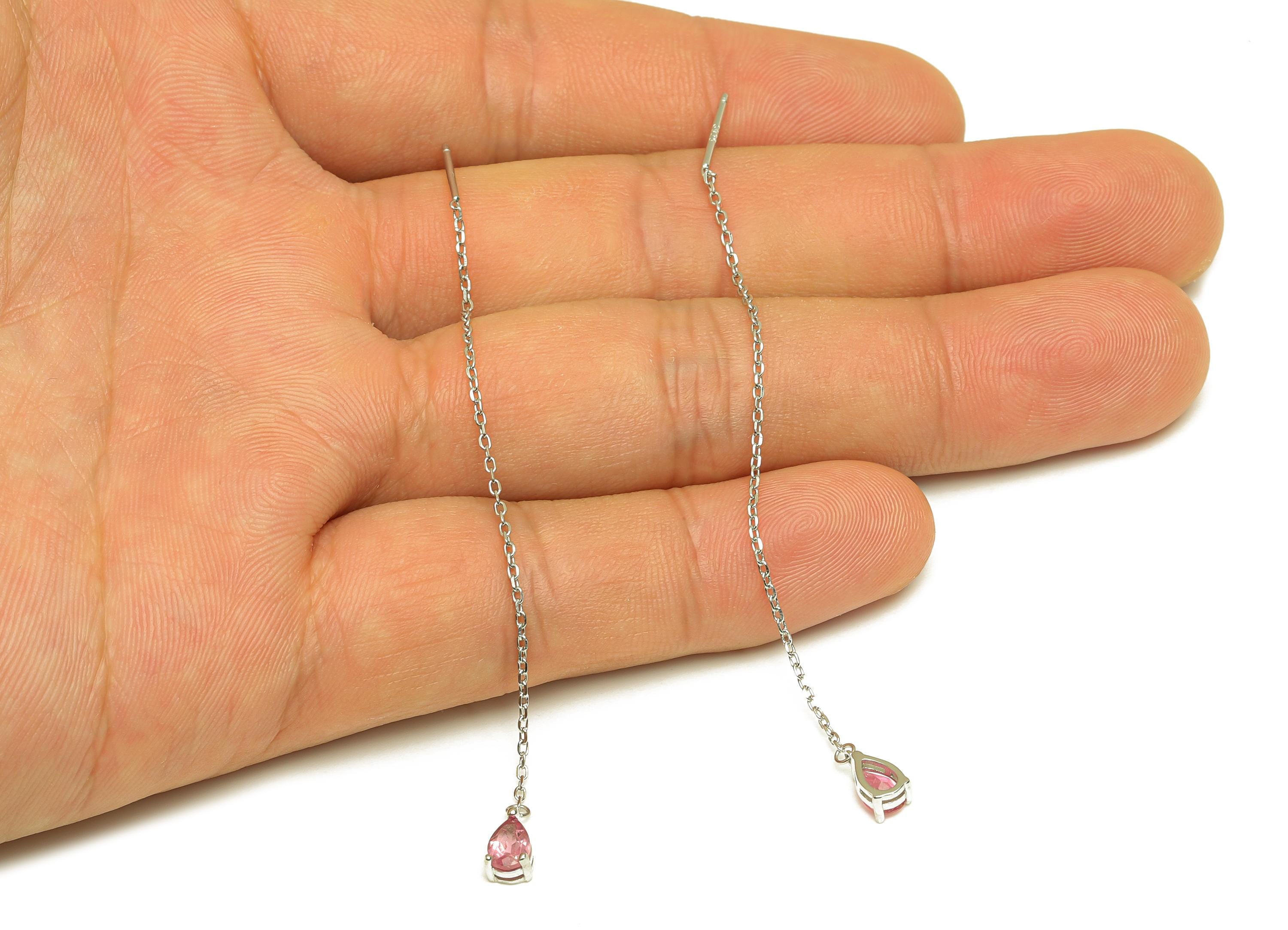 Tourmaline Tassel Earring Post - Teardrop Silver Crystal Earring Post - Natural Stone Dangle Gemstone Earring Post - 86x3mm - RGP7345D - DOMEDBAZAAR