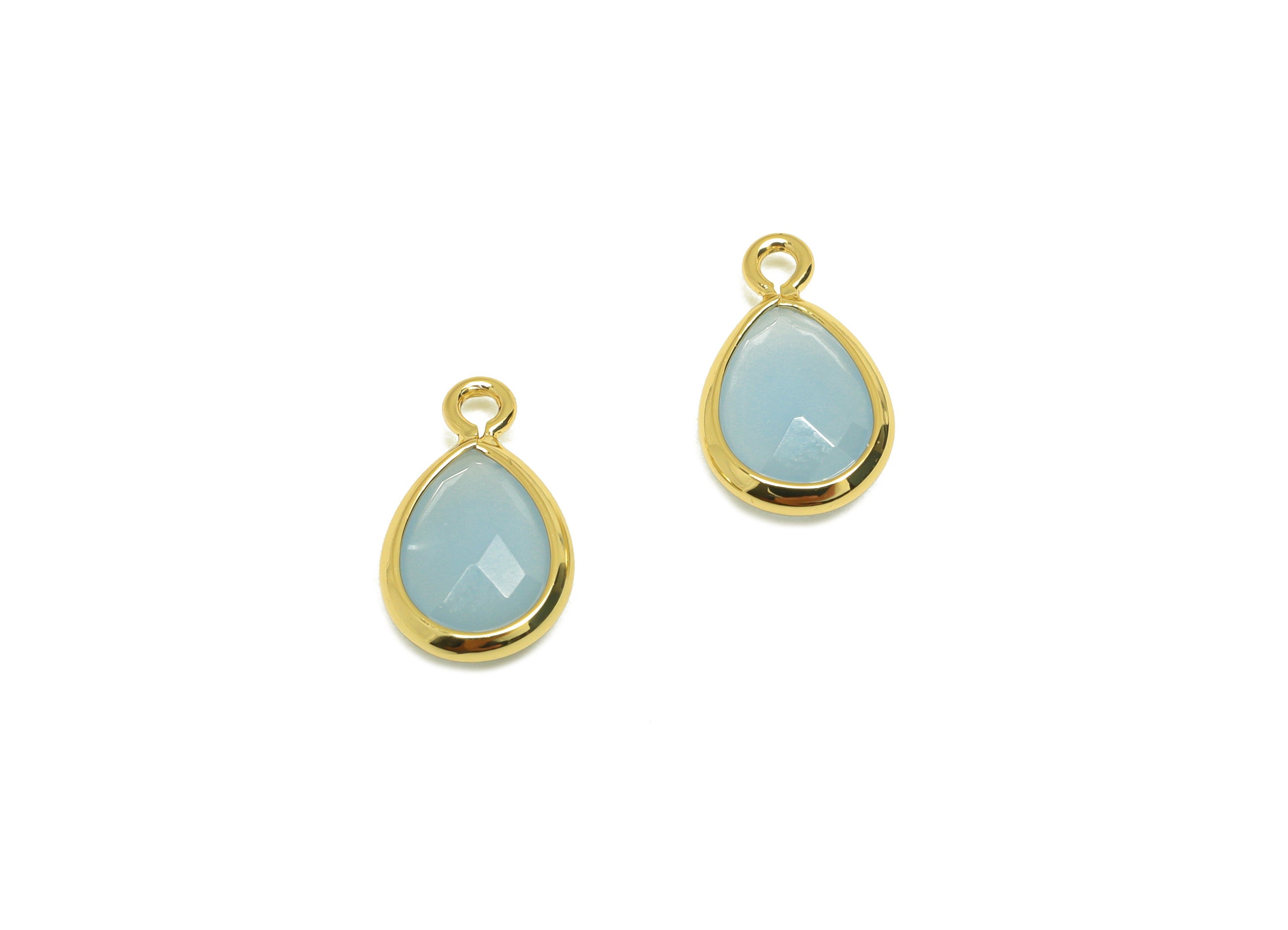 Brass Teardrop Earring Charm - Brass Faceted Glass Earring Charm - Brass Light Sapphire Charm - 18K Real Gold Plated - 11.7x6x3mm - RGP6921T - DOMEDBAZAAR