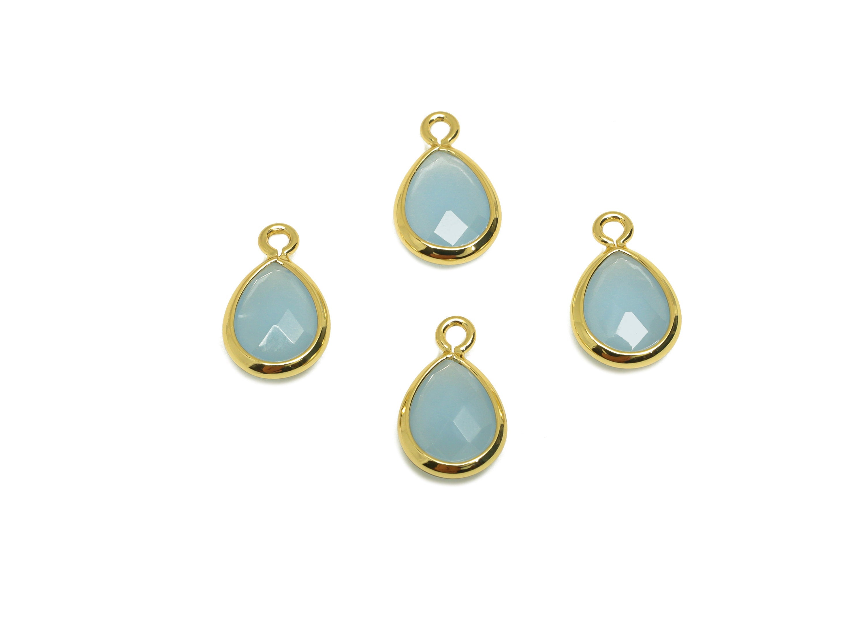Brass Teardrop Earring Charm - Brass Faceted Glass Earring Charm - Brass Light Sapphire Charm - 18K Real Gold Plated - 11.7x6x3mm - RGP6921T - DOMEDBAZAAR