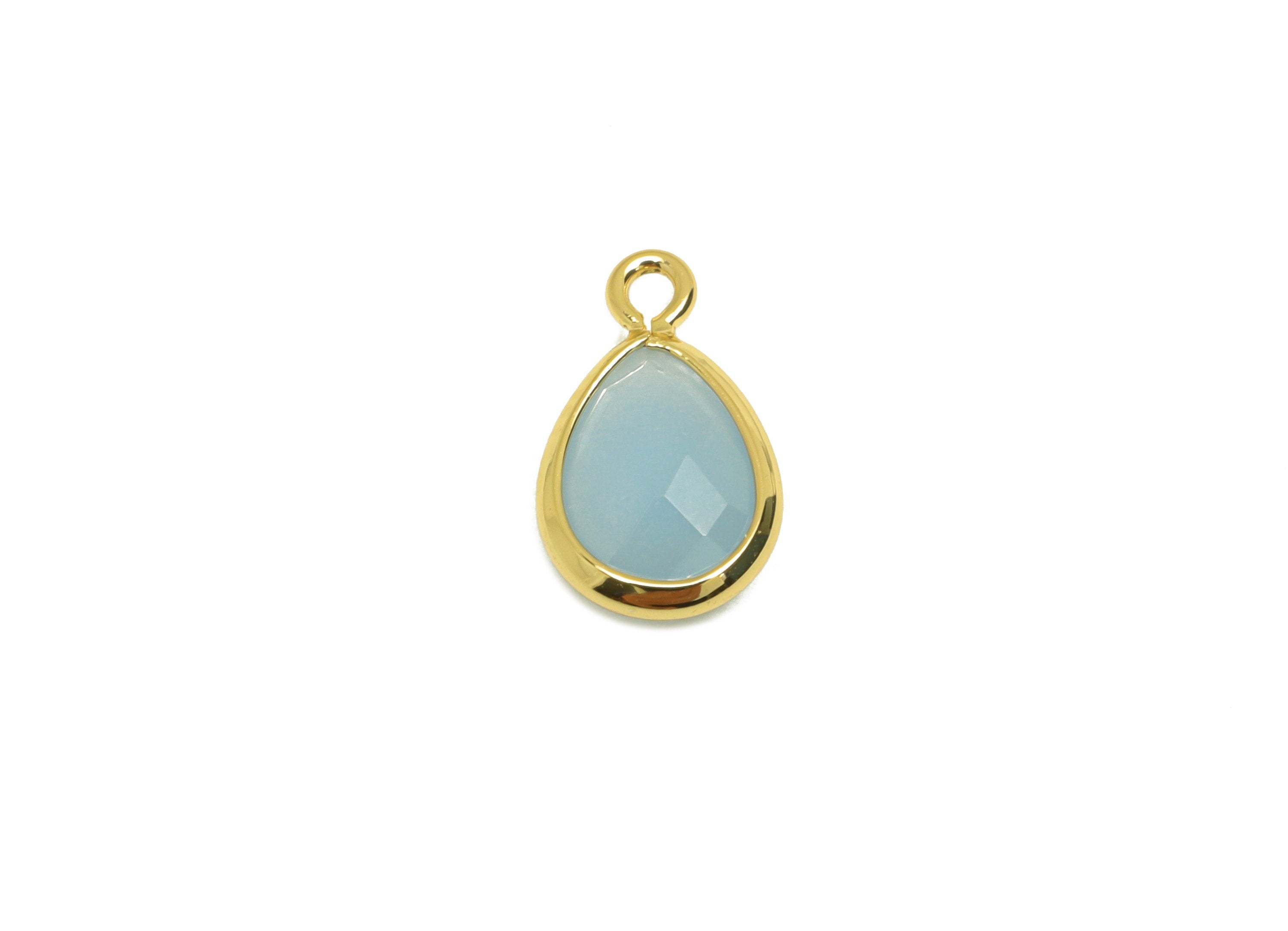 Brass Teardrop Earring Charm - Brass Faceted Glass Earring Charm - Brass Light Sapphire Charm - 18K Real Gold Plated - 11.7x6x3mm - RGP6921T - DOMEDBAZAAR