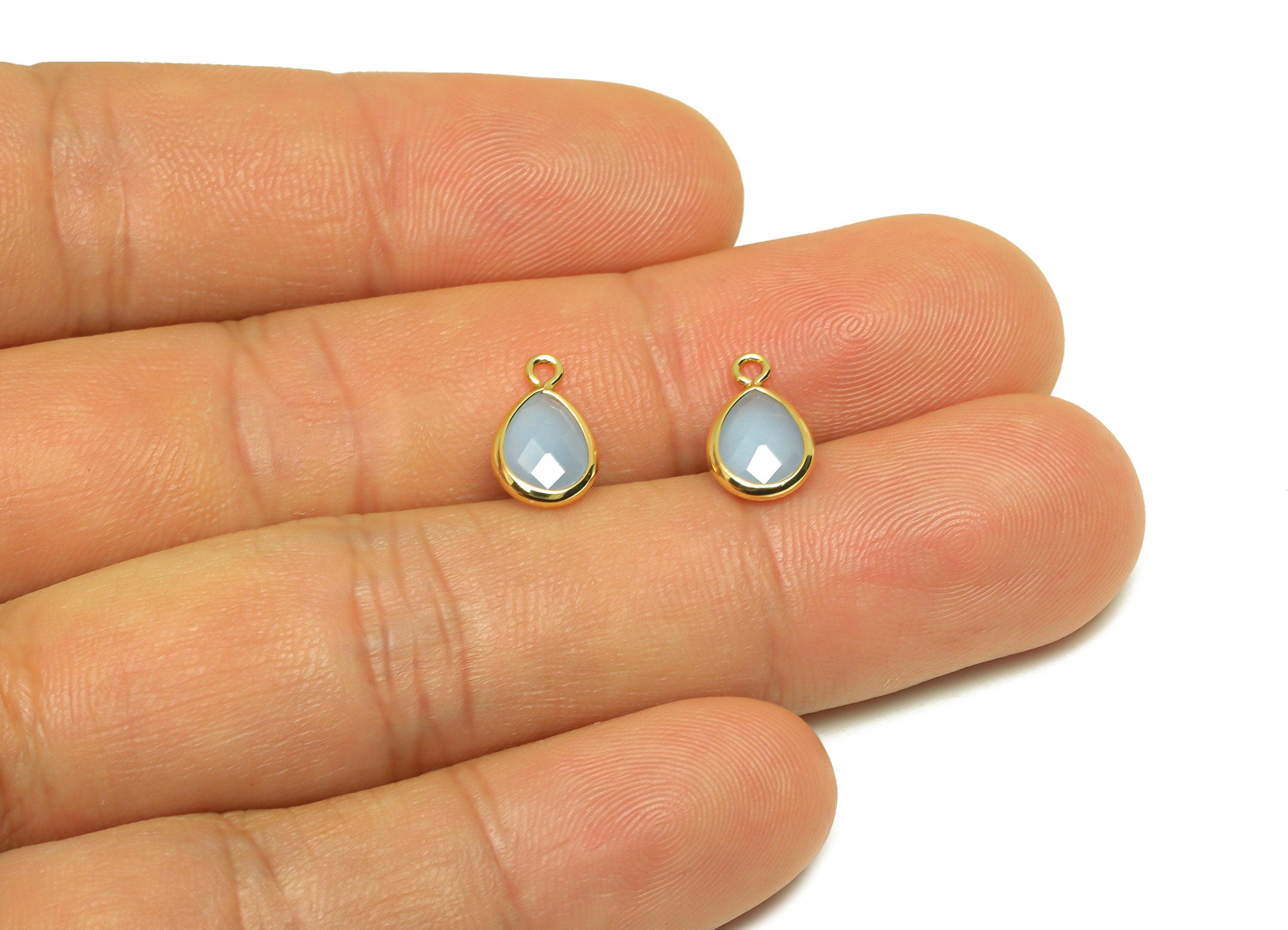 Brass Teardrop Earring Charm - Brass Faceted Glass Earring Charm - Brass Light Sapphire Charm - 18K Real Gold Plated - 11.7x6x3mm - RGP6921T - DOMEDBAZAAR