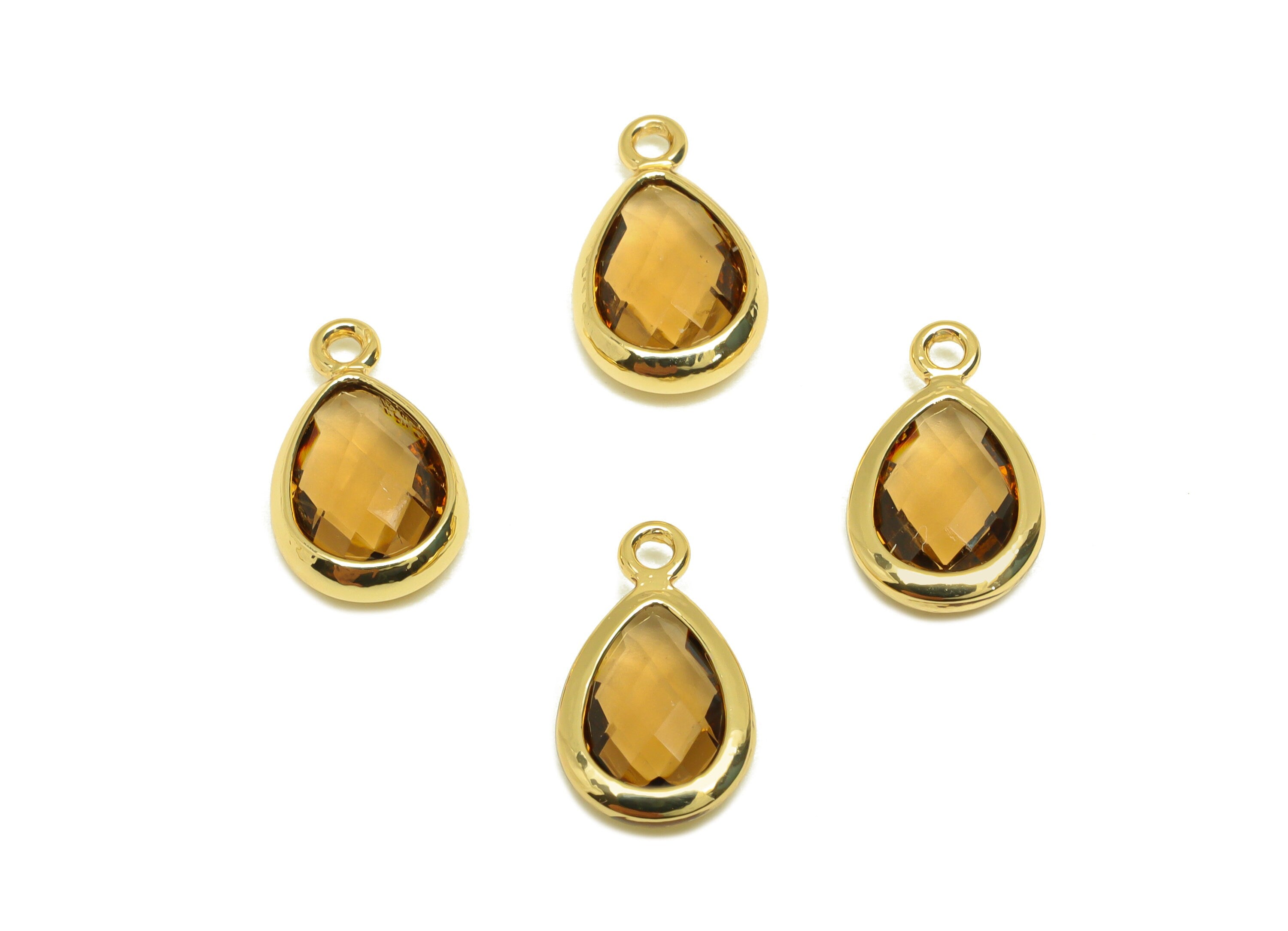 Brass Teardrop Earring Charm - Brass Faceted Glass Earring Charm - Brass Dark Brown Charm - 18K Real Gold Plated - 11.7x6x3mm - RGP6921W - DOMEDBAZAAR
