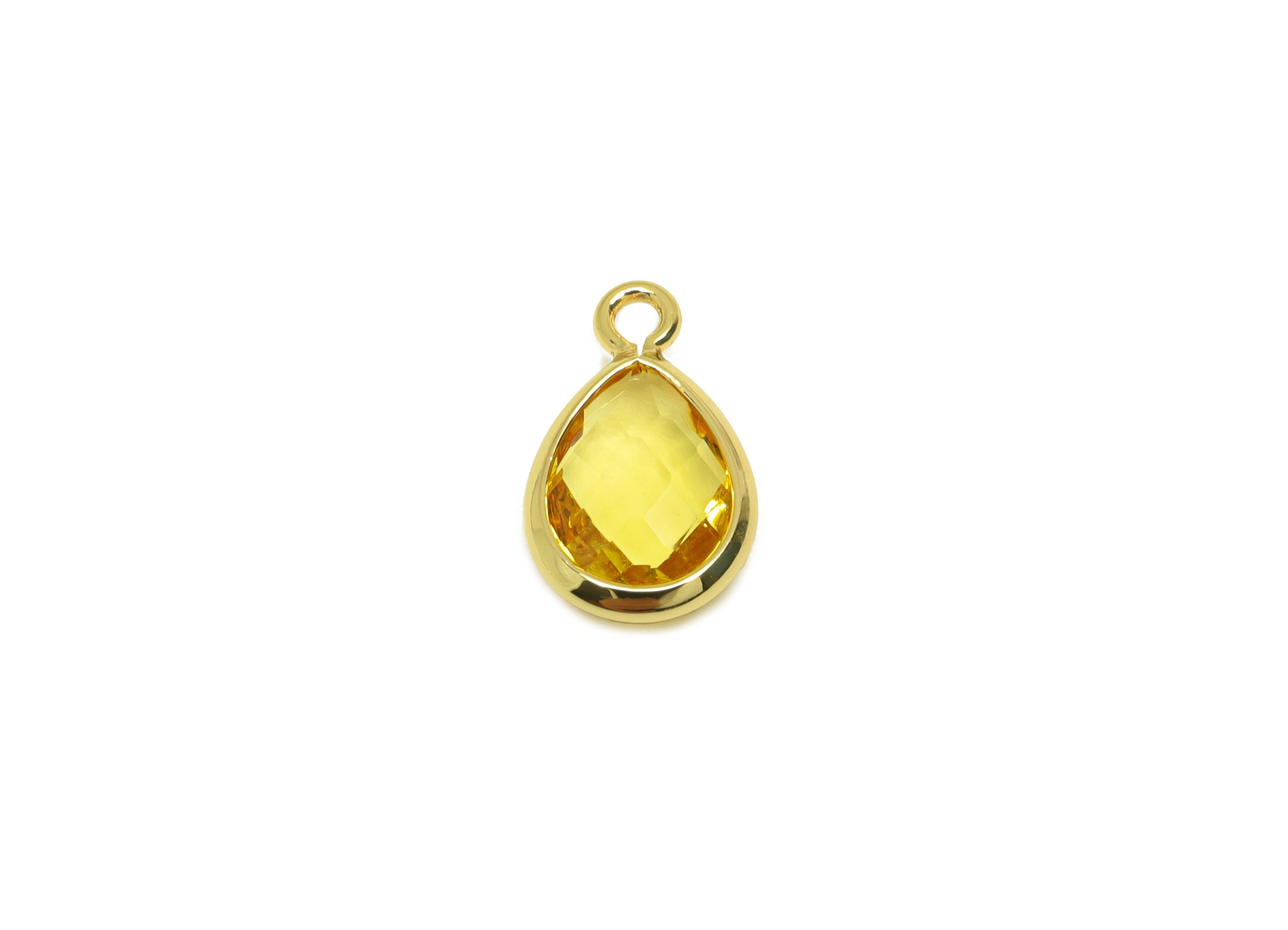 Brass Teardrop Earring Charm - Brass Faceted Glass Earring Charm - Brass Crystal Yellow Charm - 18K Real Gold Plated - 11.7x6x3mm - RGP6921M - DOMEDBAZAAR