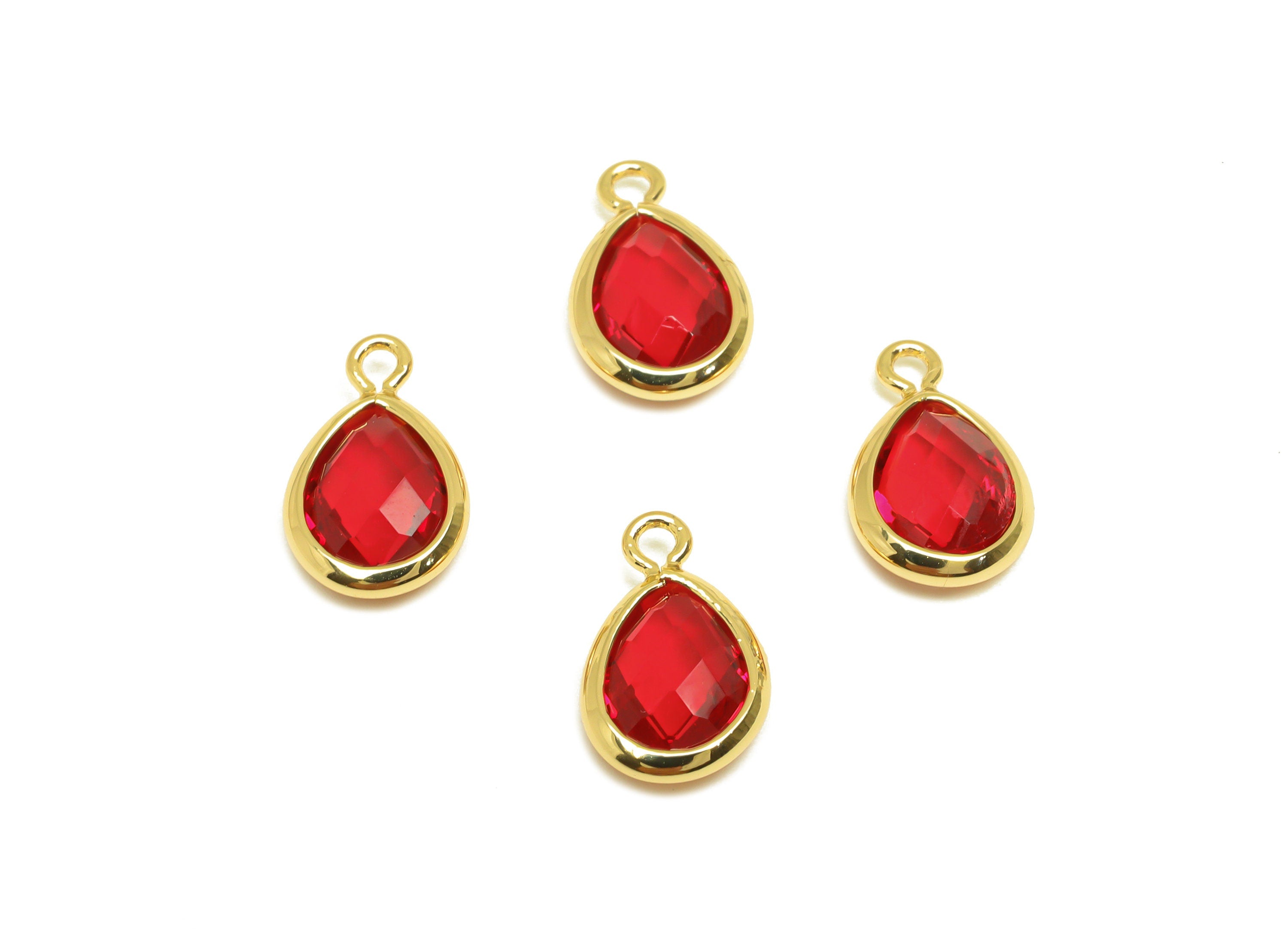 Brass Teardrop Earring Charm - Brass Faceted Glass Earring Charm - Brass Red Glass Earring Charm - 18K Real Gold Plated - 11x6x3mm -RGP6921C - DOMEDBAZAAR