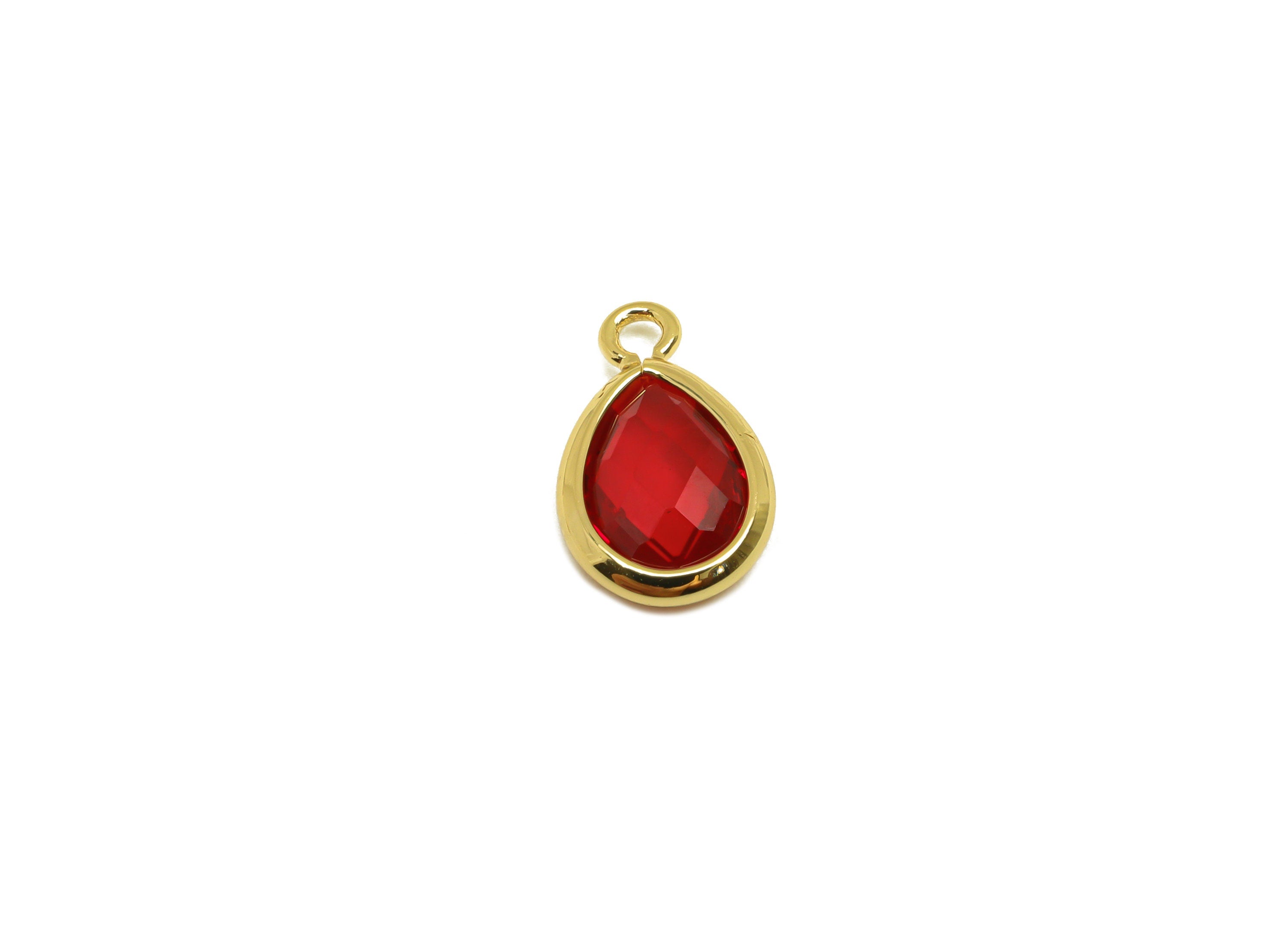 Brass Teardrop Earring Charm - Brass Faceted Glass Earring Charm - Brass Red Glass Earring Charm - 18K Real Gold Plated - 11x6x3mm -RGP6921C - DOMEDBAZAAR