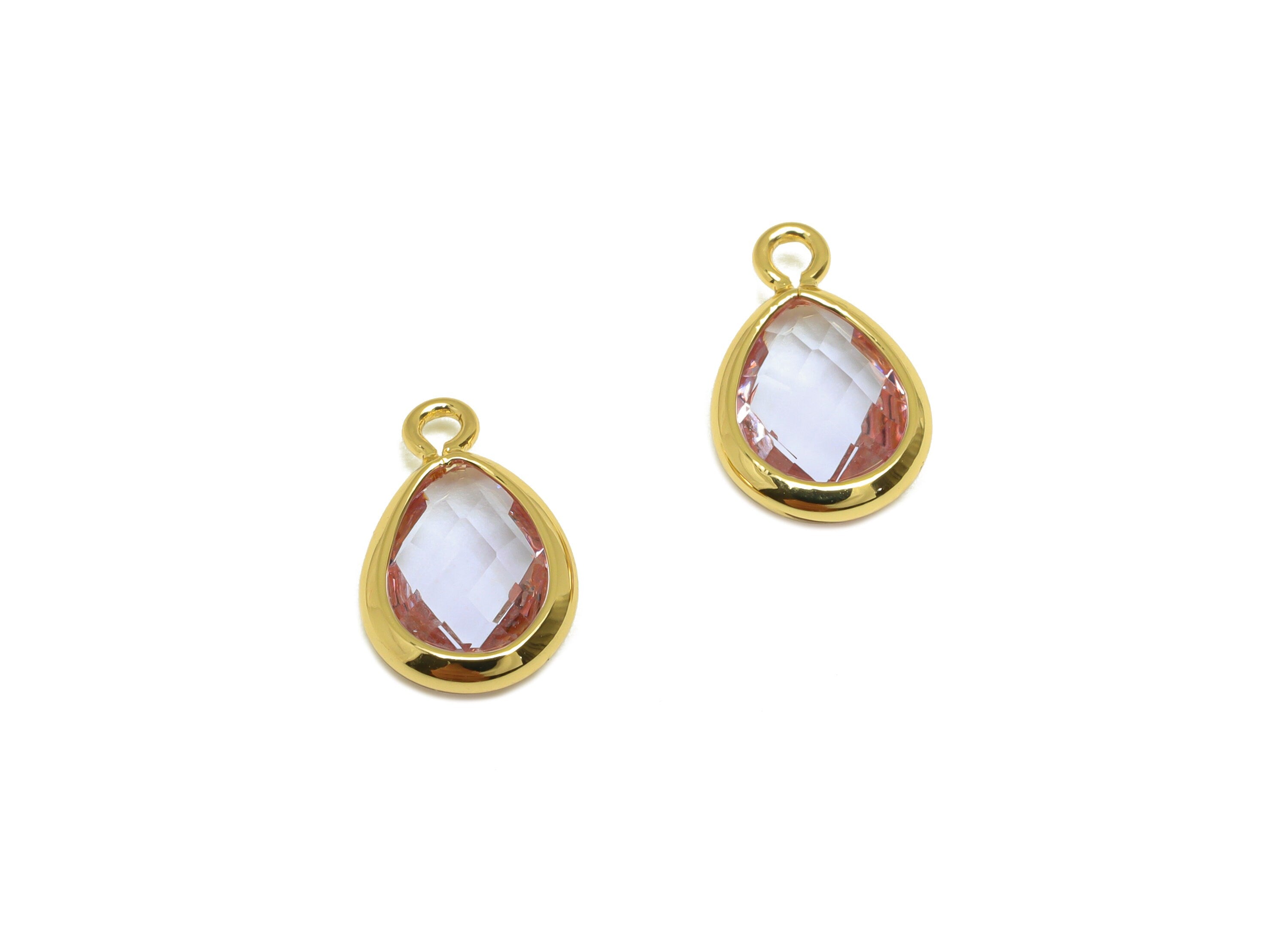 Brass Teardrop Earring Charm - Brass Faceted Glass Earring Charm - Medium Purple Earring Charm - 18K Real Gold Plated - 11x6x3mm-RGP6921J - DOMEDBAZAAR