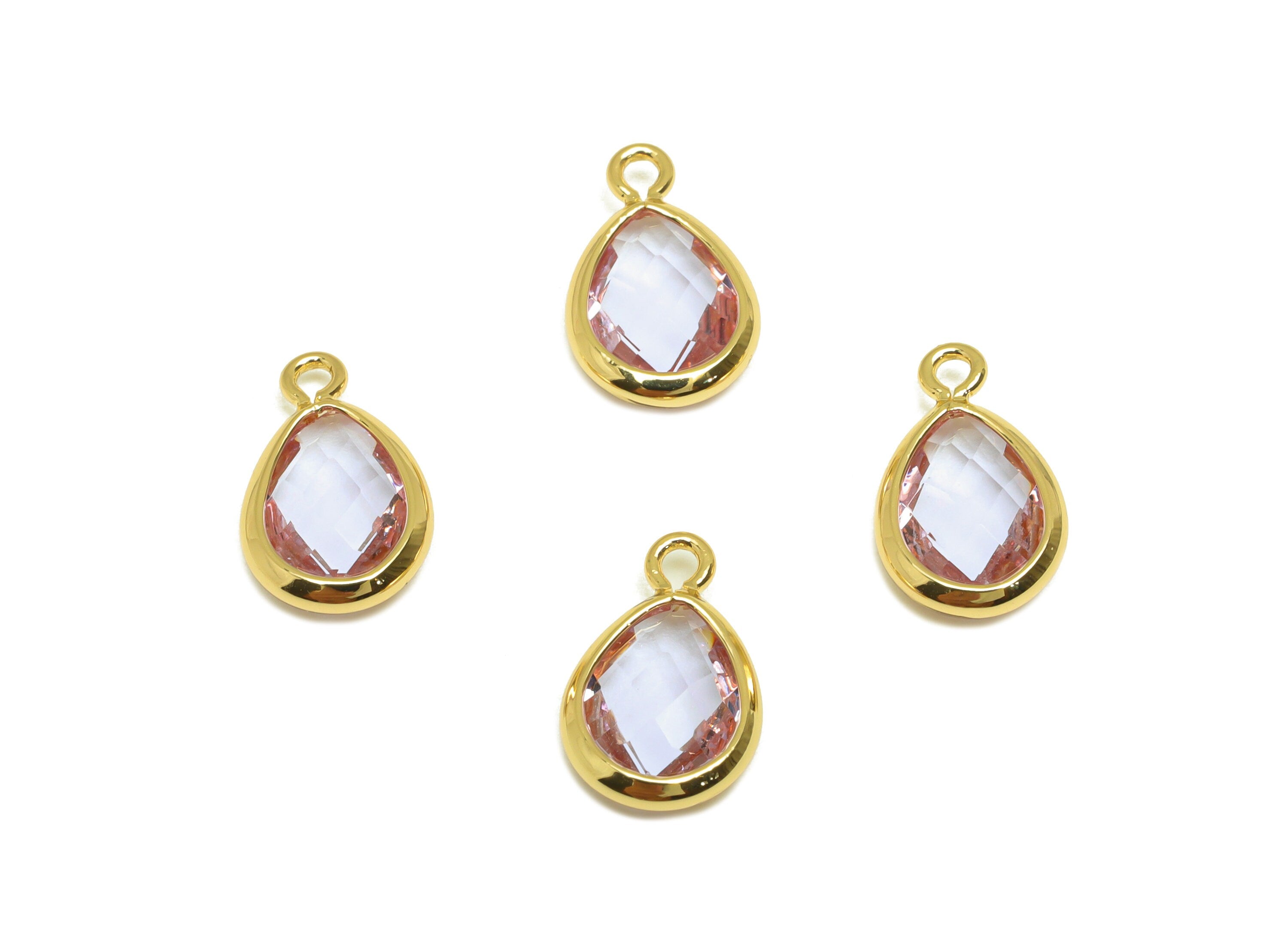 Brass Teardrop Earring Charm - Brass Faceted Glass Earring Charm - Medium Purple Earring Charm - 18K Real Gold Plated - 11x6x3mm-RGP6921J - DOMEDBAZAAR