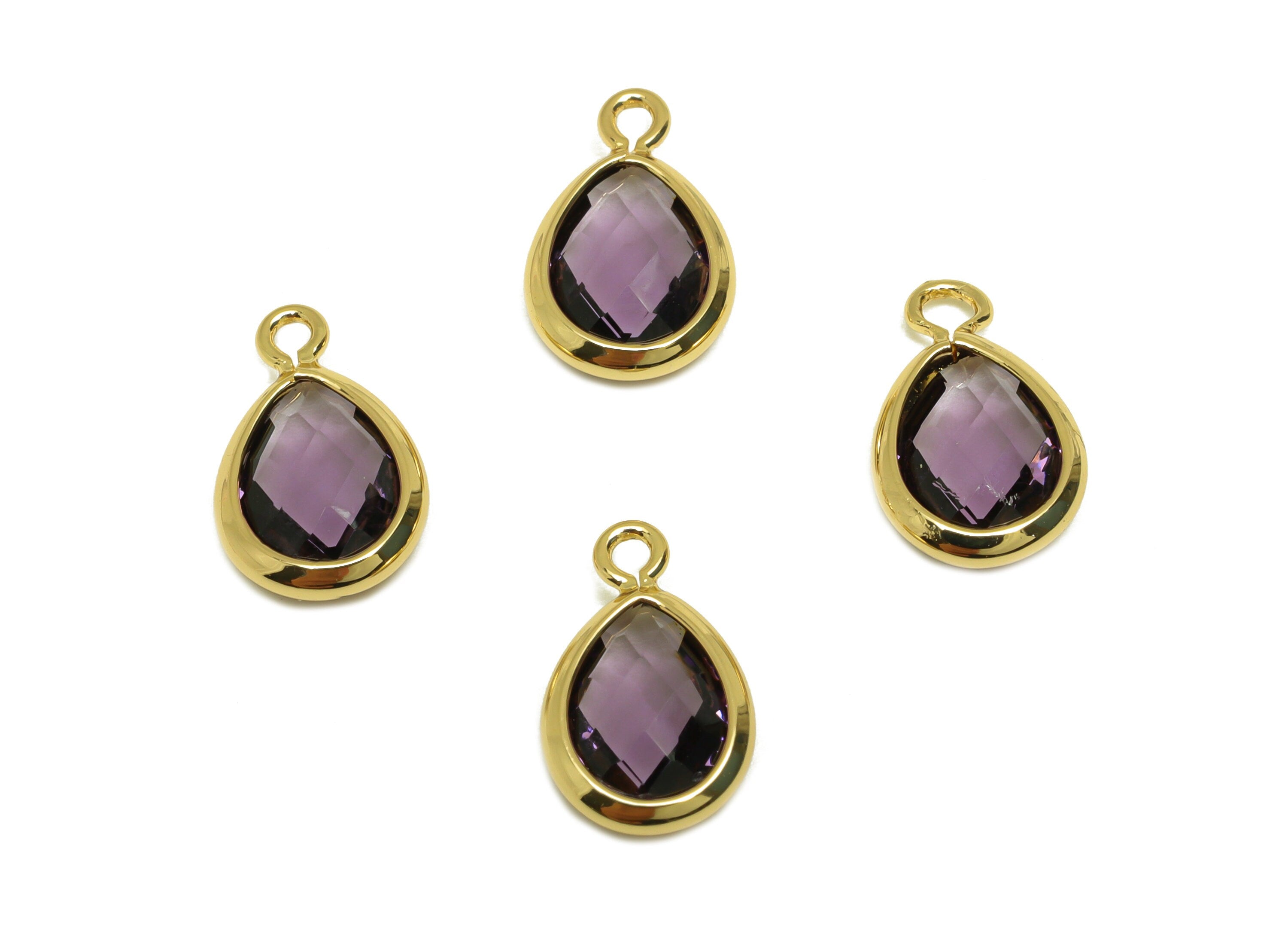 Brass Teardrop Earring Charm - Brass Faceted Glass Earring Charm - Brass Violet Earring Charm - 18K Real Gold Plated - 11x6x3mm - RGP6921Z - DOMEDBAZAAR