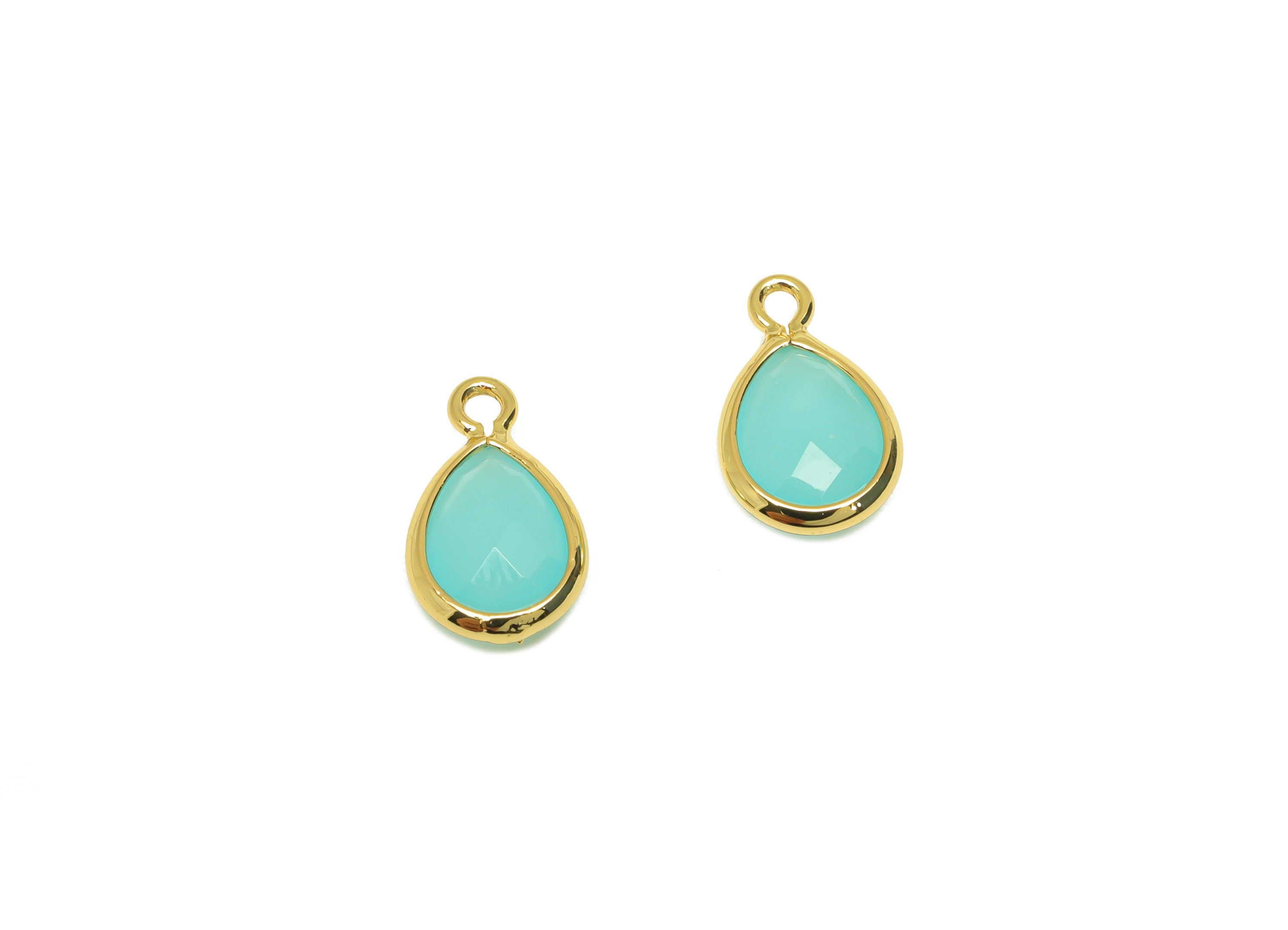 Brass Teardrop Earring Charm - Brass Faceted Glass Earring Charm - Hulan Jade Earring Charm - 18K Real Gold Plated - 11x6x3mm - RGP6921U - DOMEDBAZAAR