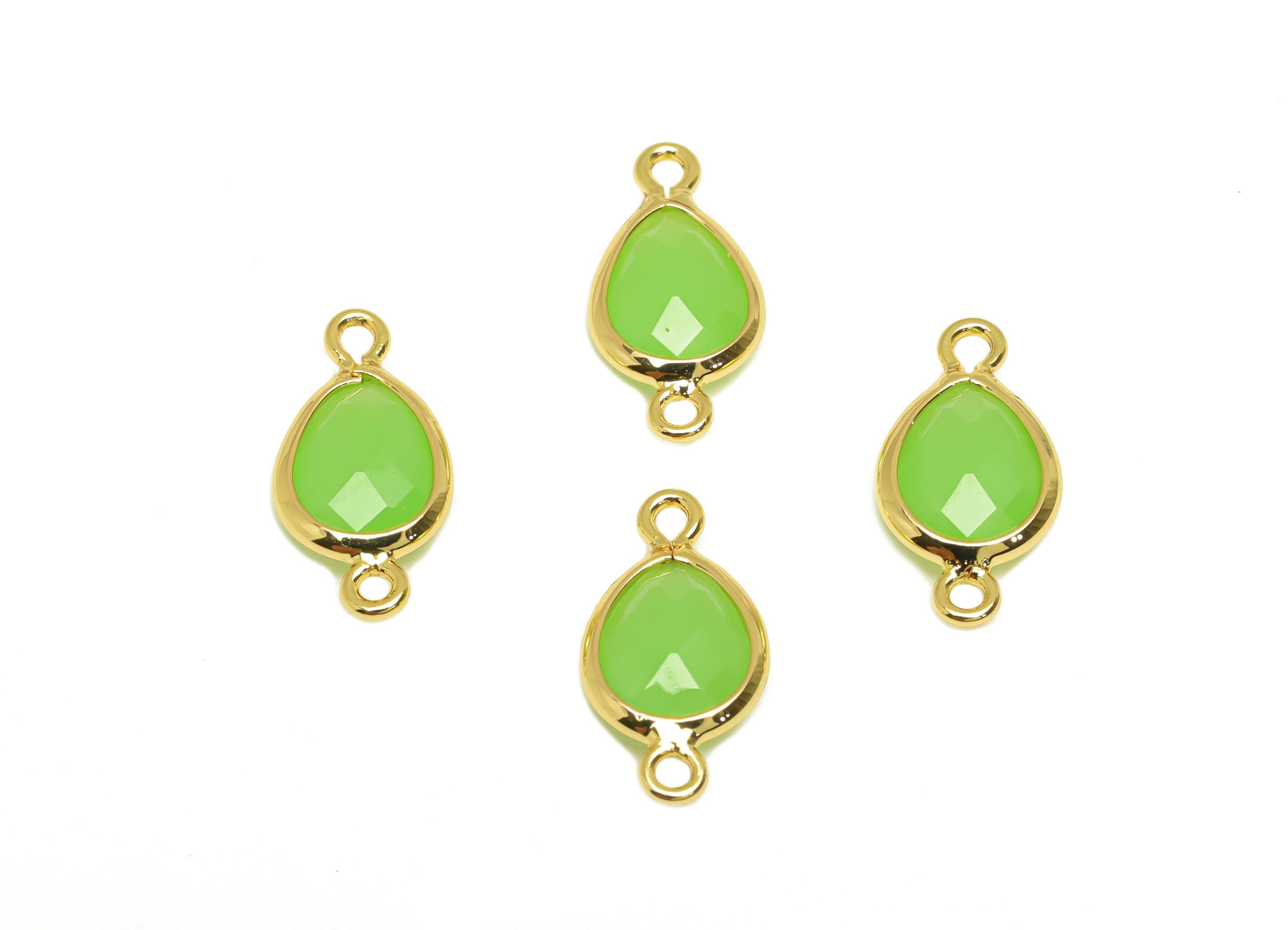 Brass Teardrop Connector - Brass Faceted Glass Earring Charm - Light Green Earring Charm - 18K Real Gold Plated - 14x6x2.94mm - RGP6922K - DOMEDBAZAAR
