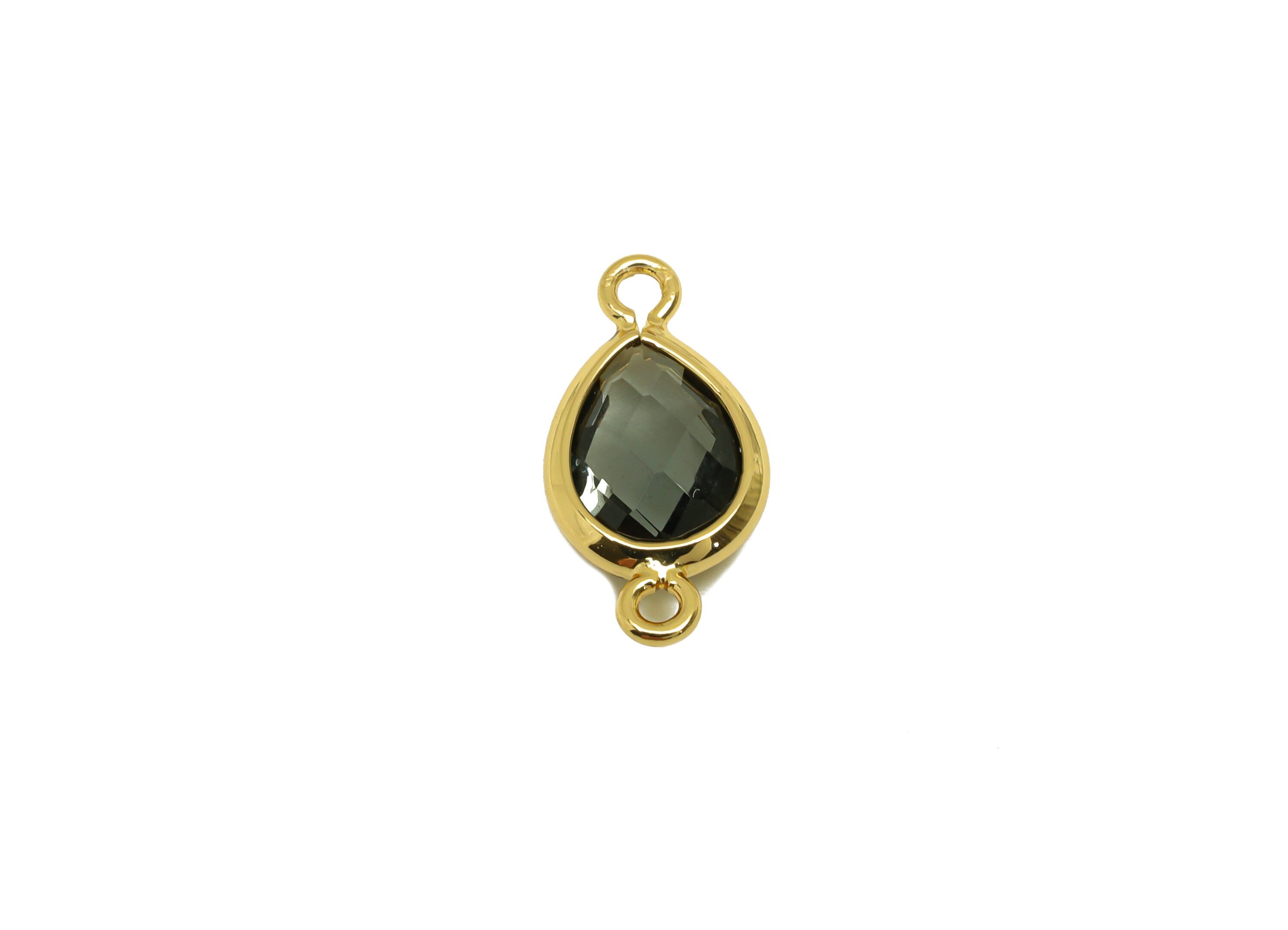 Brass Teardrop Connector - Brass Faceted Glass Earring Charm - Transparent Black Earring Charm - 18K Real Gold Plated - 14x6x2mm - RGP6922Y - DOMEDBAZAAR