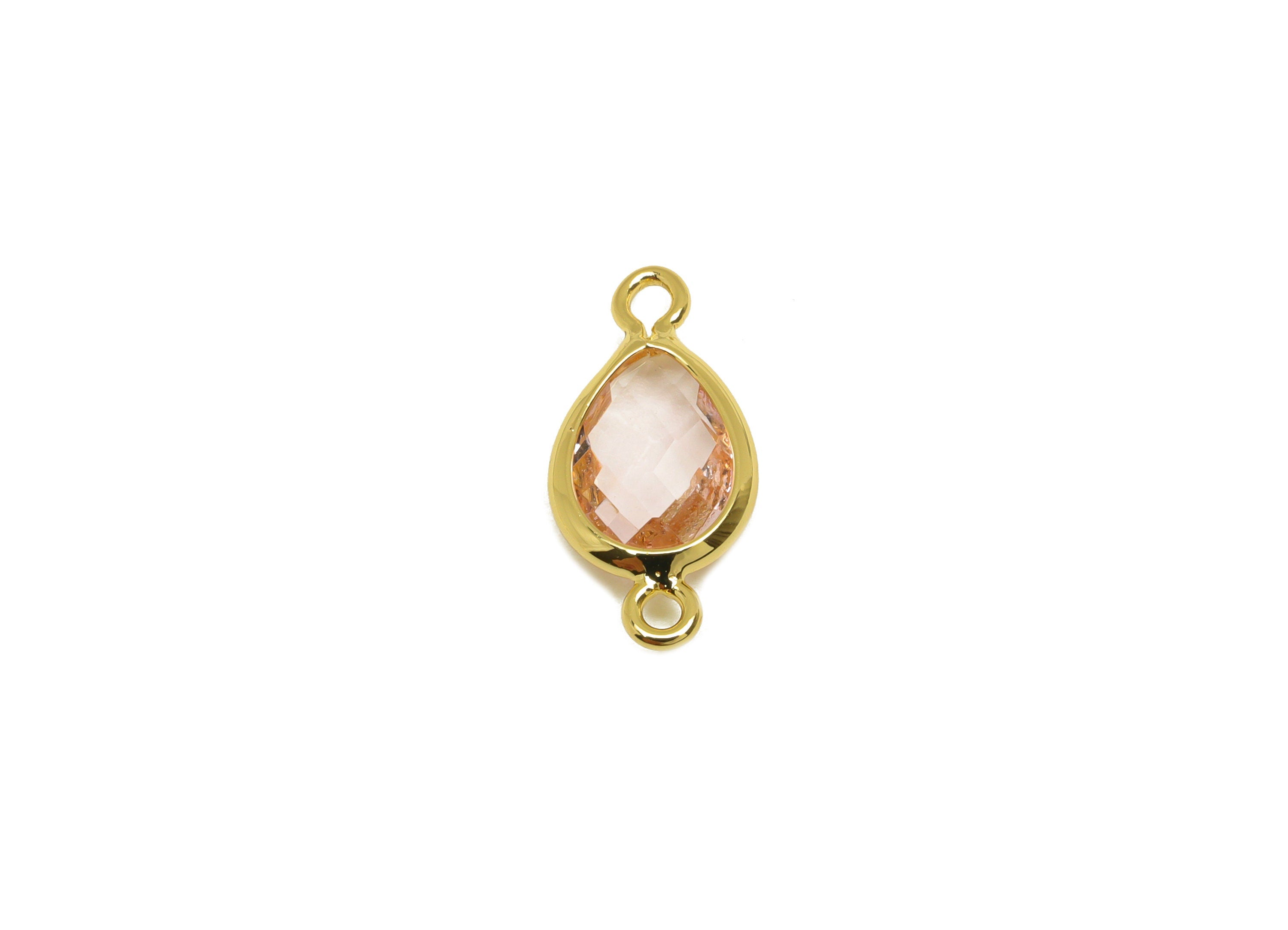 Brass Teardrop Connector - Brass Faceted Glass Earring Charm - Brass Pink Earring Charm - 18K Real Gold Plated - 14x6x2mm - RGP6922A - DOMEDBAZAAR