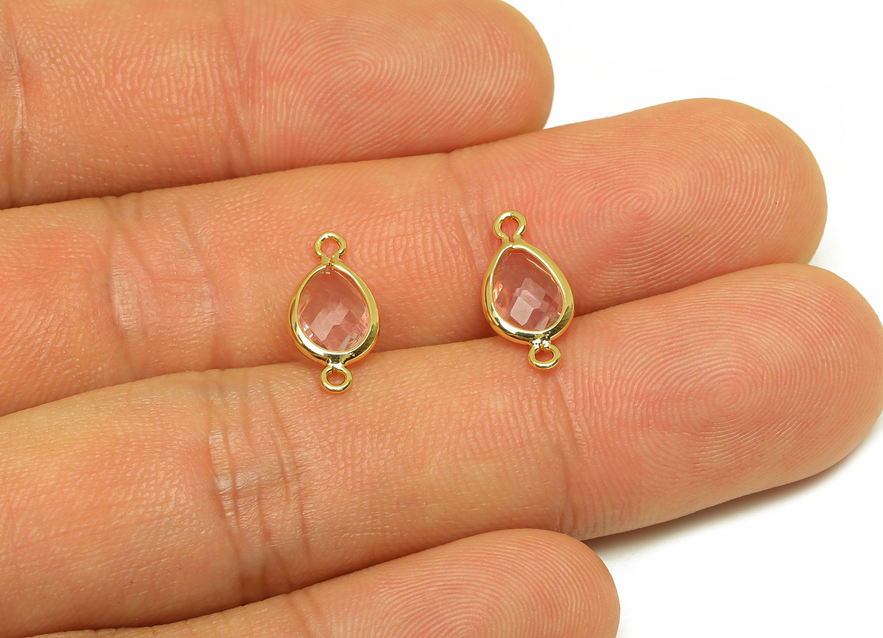 Brass Teardrop Connector - Brass Faceted Glass Earring Charm - Brass Pink Earring Charm - 18K Real Gold Plated - 14x6x2mm - RGP6922A - DOMEDBAZAAR