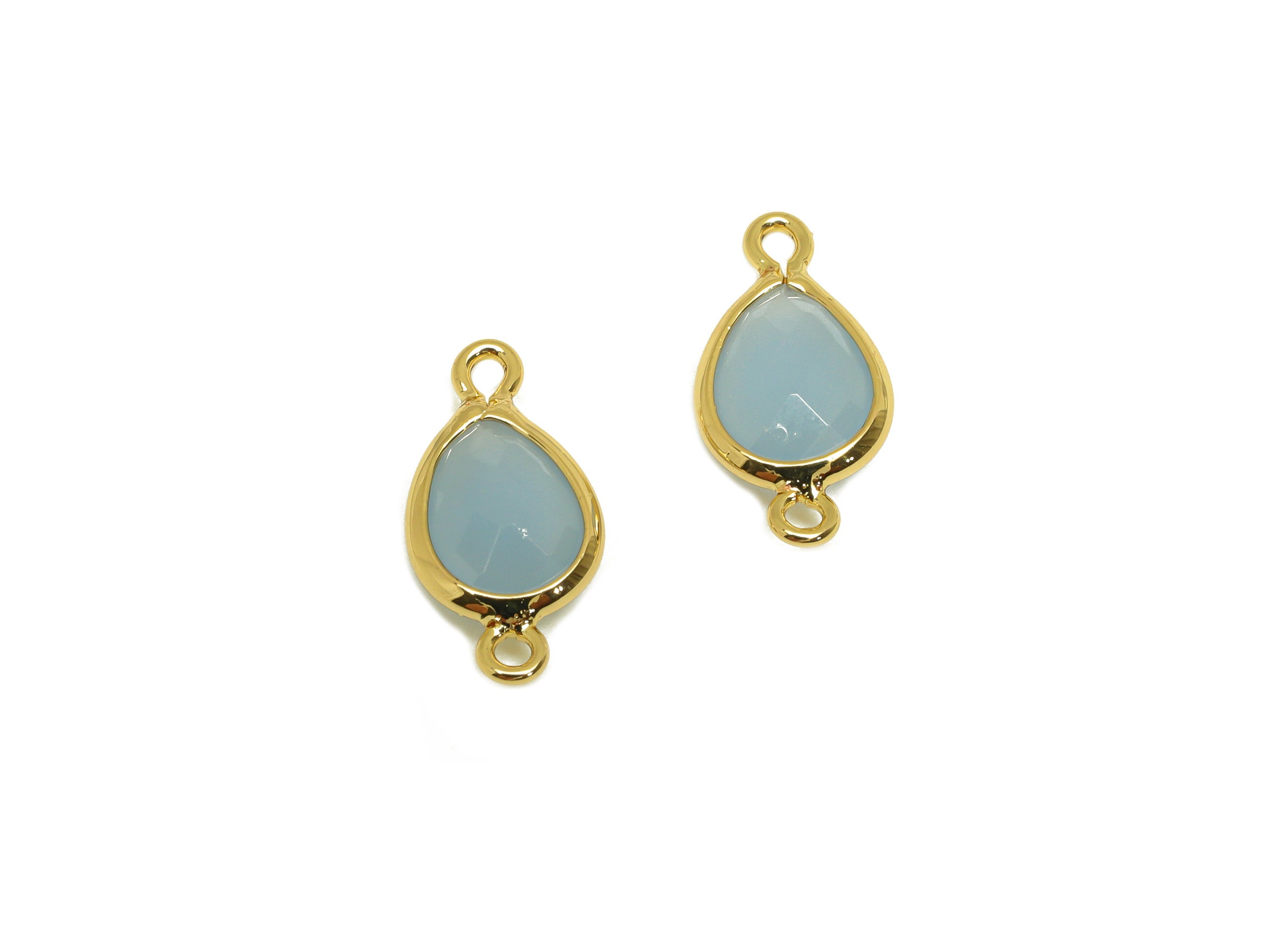 Brass Teardrop Connector - Brass Faceted Glass Earring Charm - Light Sapphire Earring Charm - 18K Real Gold Plated - 14x6x2mm - RGP6922T - DOMEDBAZAAR