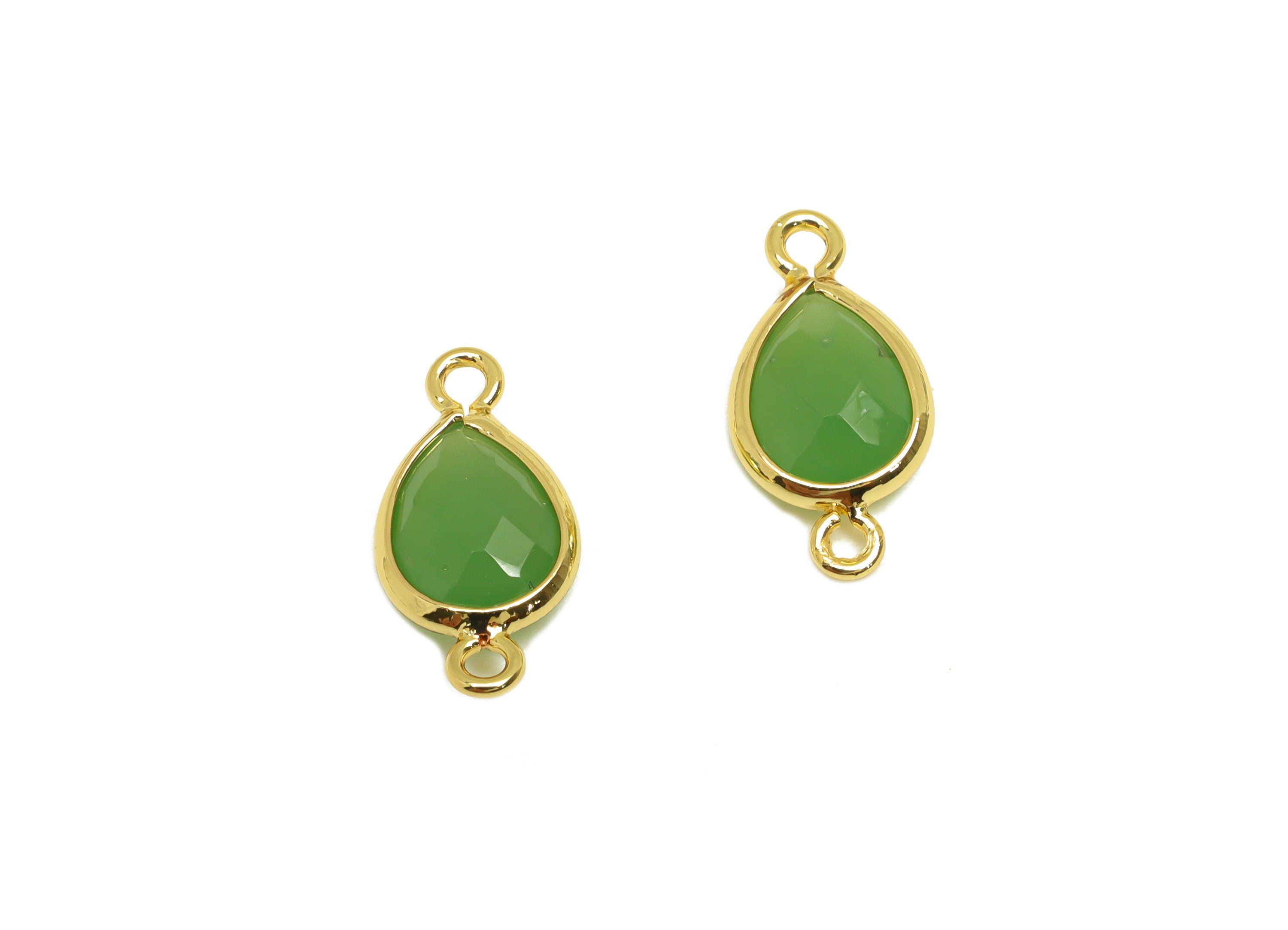 Brass Teardrop Connector - Brass Faceted Glass Earring Charm - Emerald Glass Earring Charm - 18K Real Gold Plated - 14x6x2mm - RGP6922L - DOMEDBAZAAR