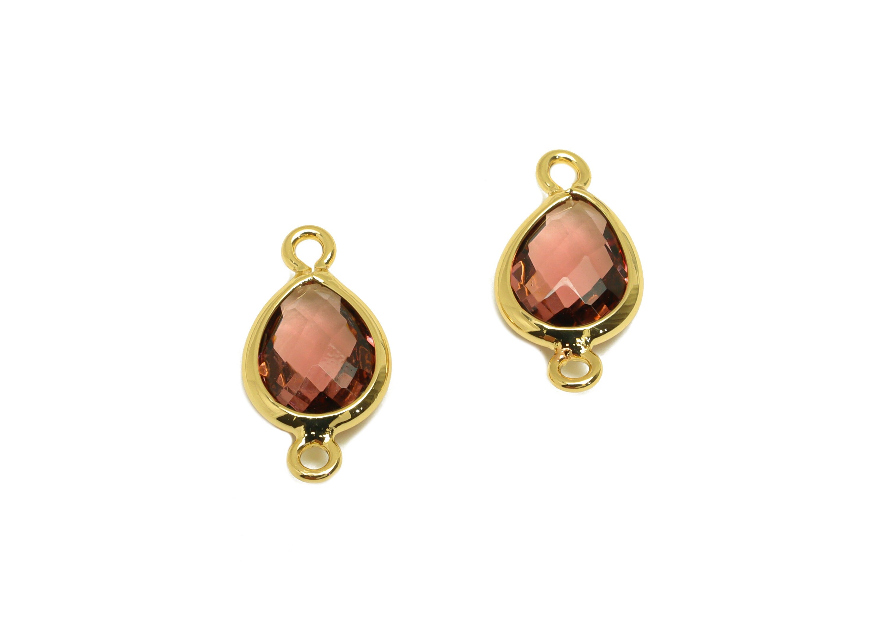 Brass Teardrop Connector - Brass Faceted Glass Earring Charm - Violet Glass Earring Charm - 18K Real Gold Plated - 14x6x2mm - RGP6922H - DOMEDBAZAAR