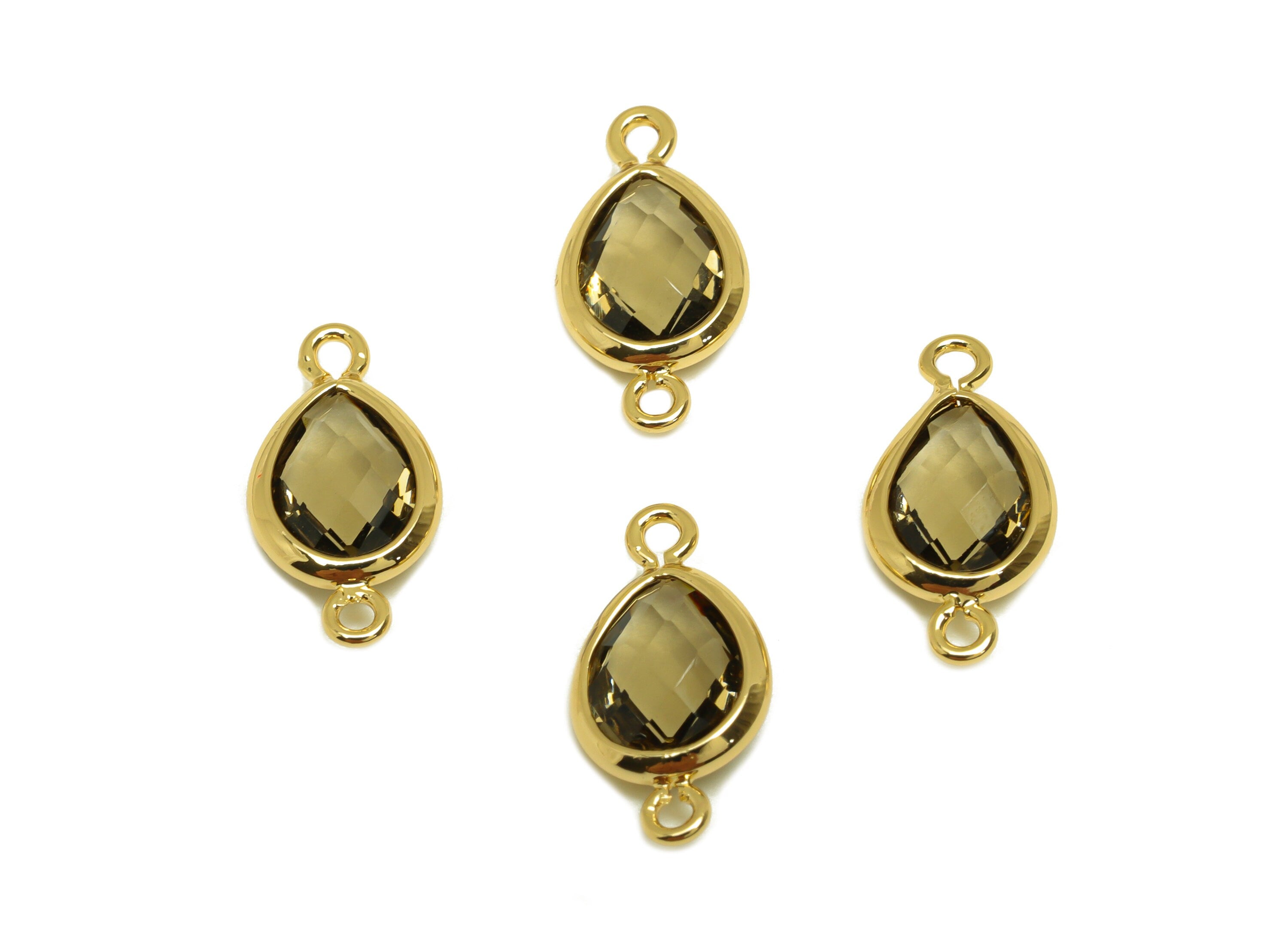 Brass Teardrop Connector - Brass Faceted Glass Earring Charm - Grey Glass Earring Charm - 18K Real Gold Plated - 14x6x2mm - RGP6922P - DOMEDBAZAAR