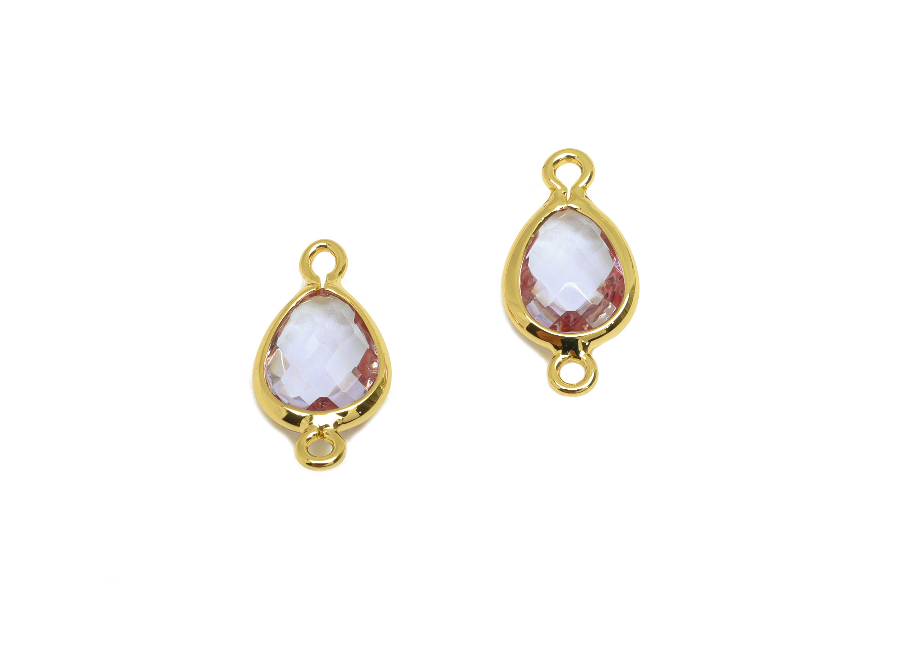 Brass Teardrop Connector - Brass Faceted Glass Earring Charm - Medium Purple Earring Charm - 18K Real Gold Plated - 14x6x2mm - RGP6922J - DOMEDBAZAAR