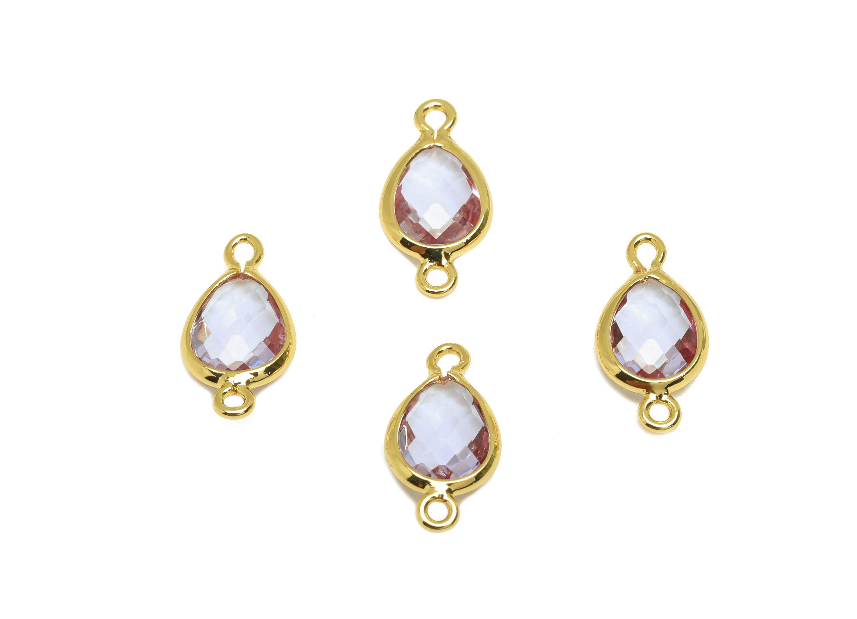 Brass Teardrop Connector - Brass Faceted Glass Earring Charm - Medium Purple Earring Charm - 18K Real Gold Plated - 14x6x2mm - RGP6922J - DOMEDBAZAAR