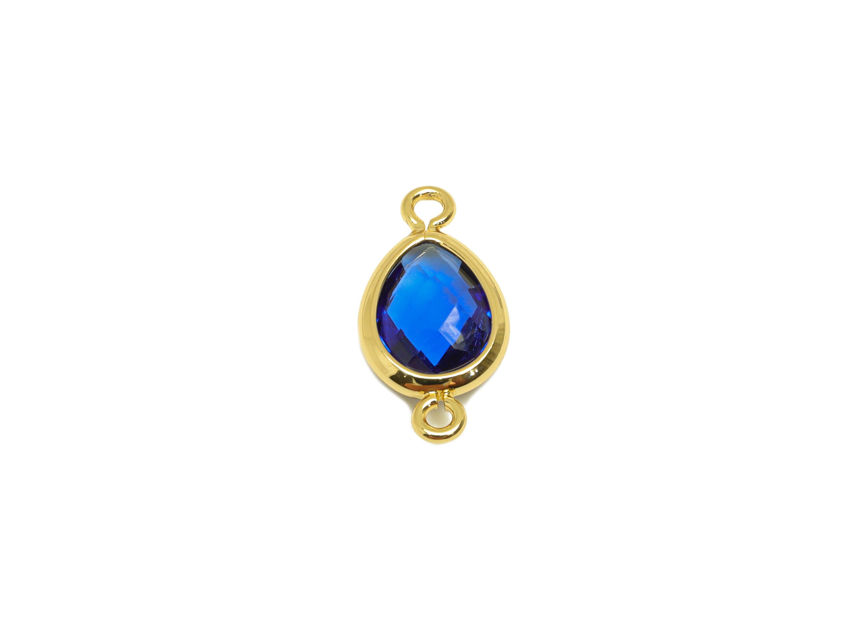 Brass Teardrop Connector - Brass Faceted Glass Earring Charm - Royal Blue Earring Charm - 18K Real Gold Plated - 14x6x2mm - RGP6922G - DOMEDBAZAAR
